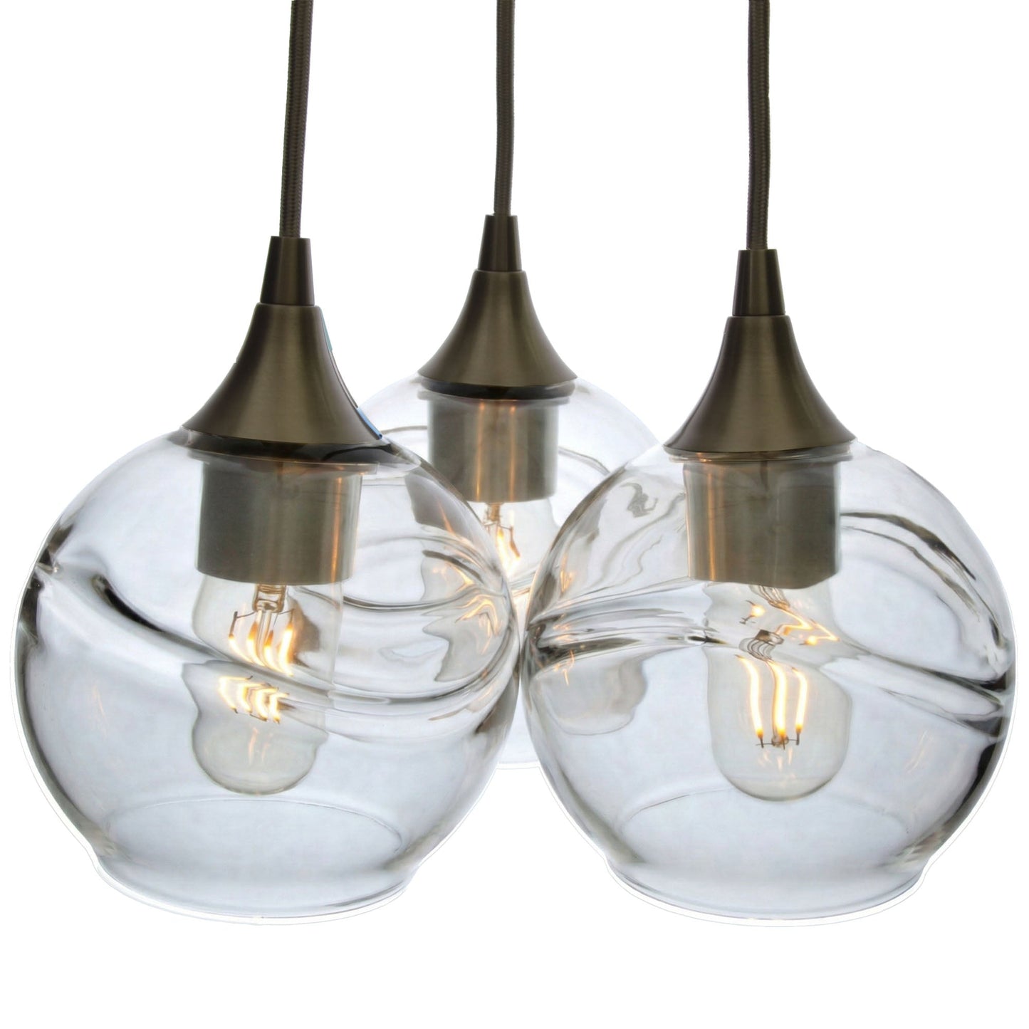 763 3 Cluster Chandelier-Glass-Bicycle Glass Co - Hotshop-Antique Bronze - 4ft Cord-Swell-Eco Clear-Bicycle Glass Co
