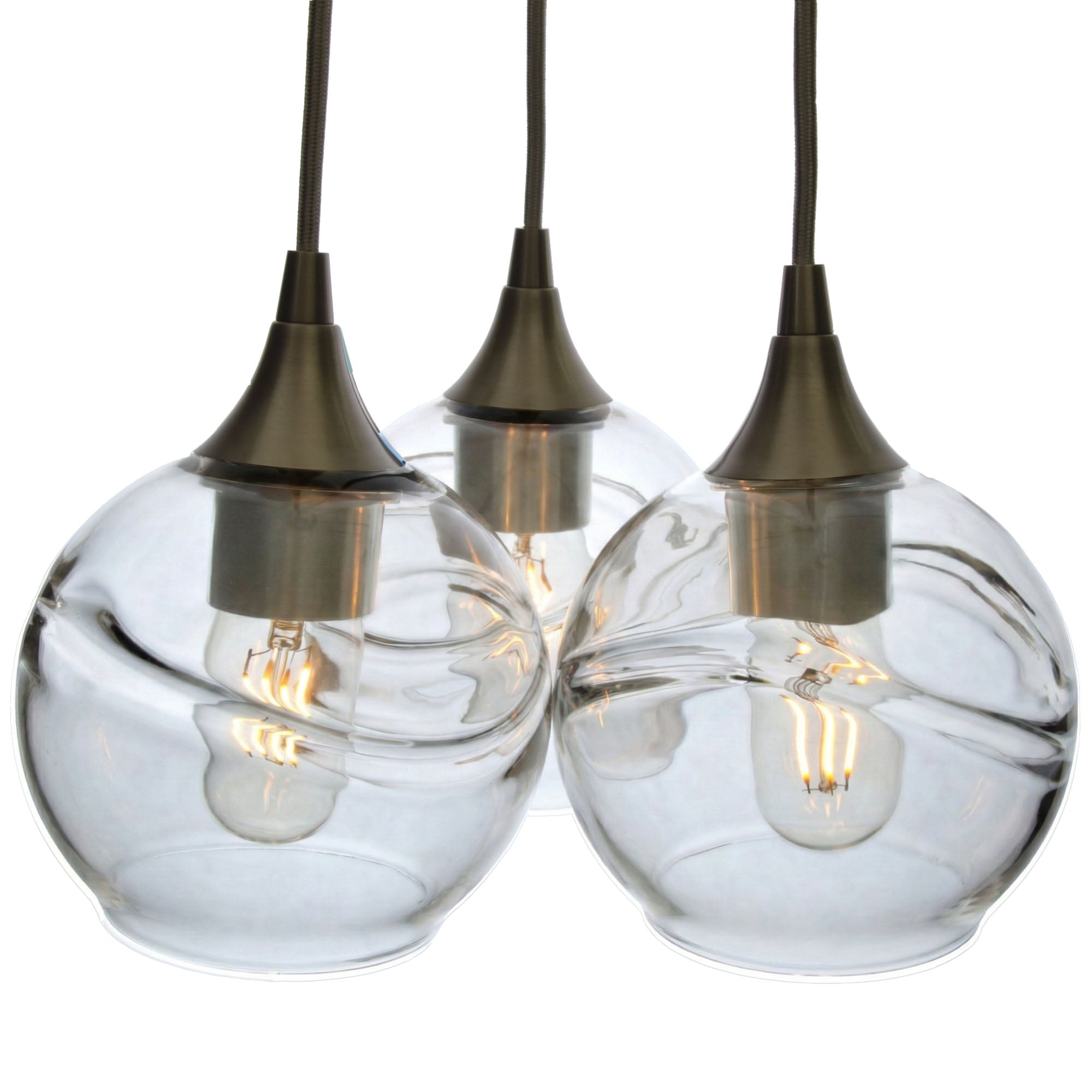 763 3 Cluster Chandelier-Glass-Bicycle Glass Co - Hotshop-Antique Bronze - 4ft Cord-Swell-Eco Clear-Bicycle Glass Co