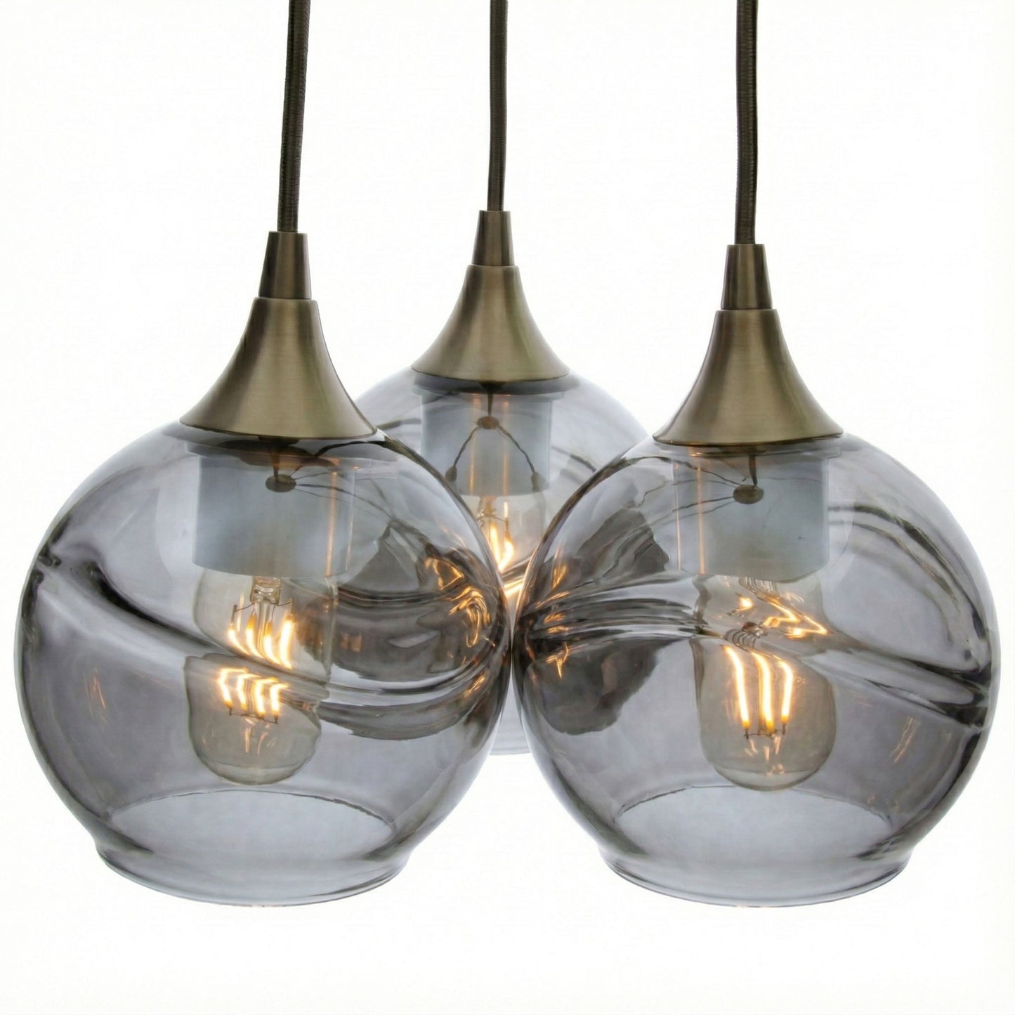 763 3 Cluster Chandelier-Glass-Bicycle Glass Co - Hotshop-Antique Bronze - 4ft Cord-Swell-Slate Gray-Bicycle Glass Co