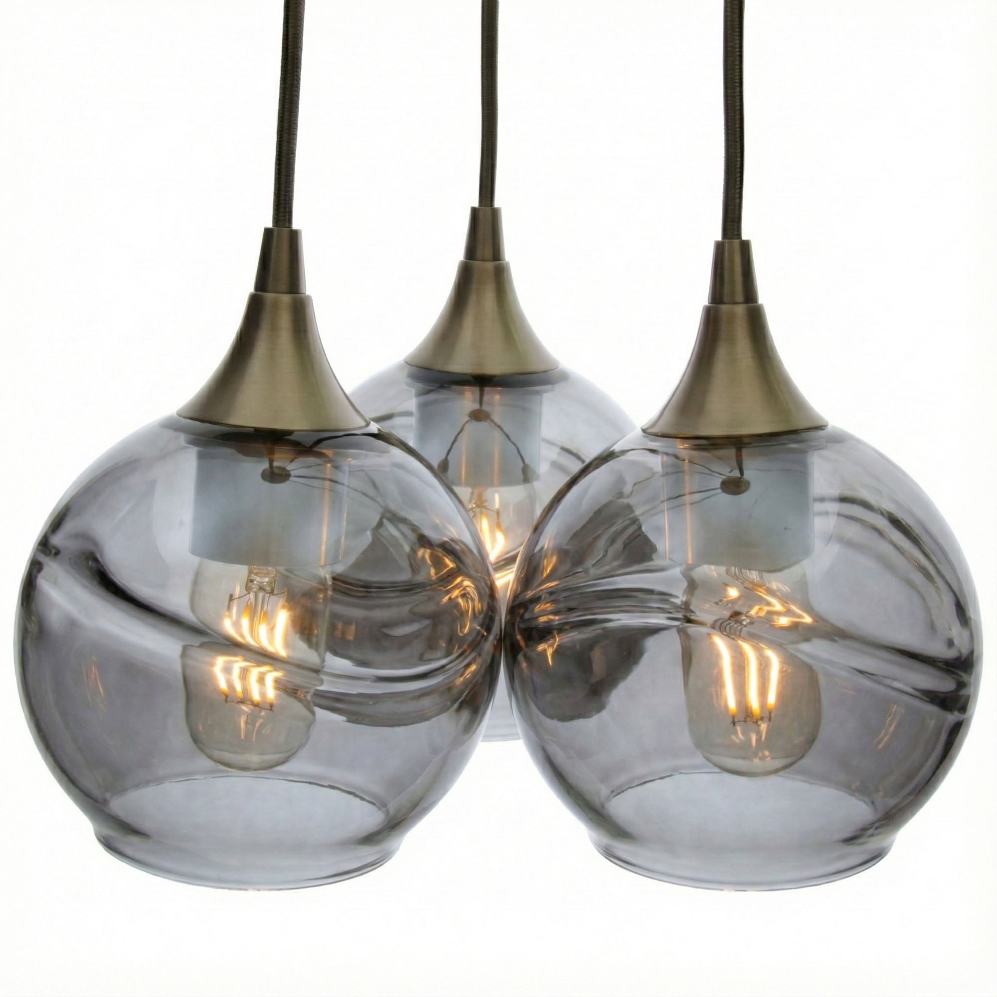 763 3 Cluster Chandelier-Glass-Bicycle Glass Co - Hotshop-Antique Bronze - 4ft Cord-Swell-Slate Gray-Bicycle Glass Co