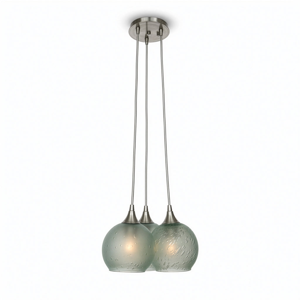 763 3 Cluster Chandelier-Glass-Bicycle Glass Co - Hotshop-Brushed Nickel - 4ft Cord-Celestial-Eco Clear-Bicycle Glass Co