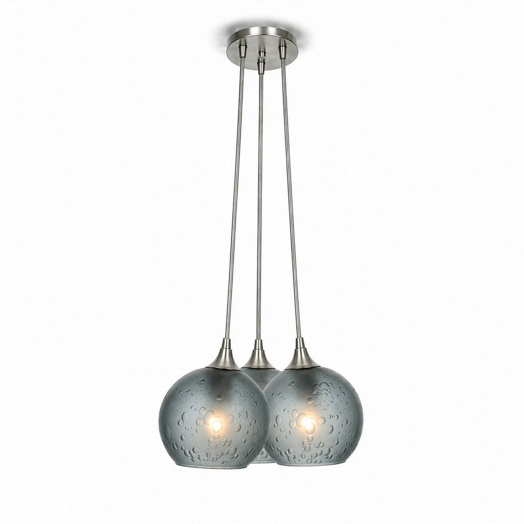 763 3 Cluster Chandelier-Glass-Bicycle Glass Co - Hotshop-Brushed Nickel - 4ft Cord-Celestial-Slate Gray-Bicycle Glass Co