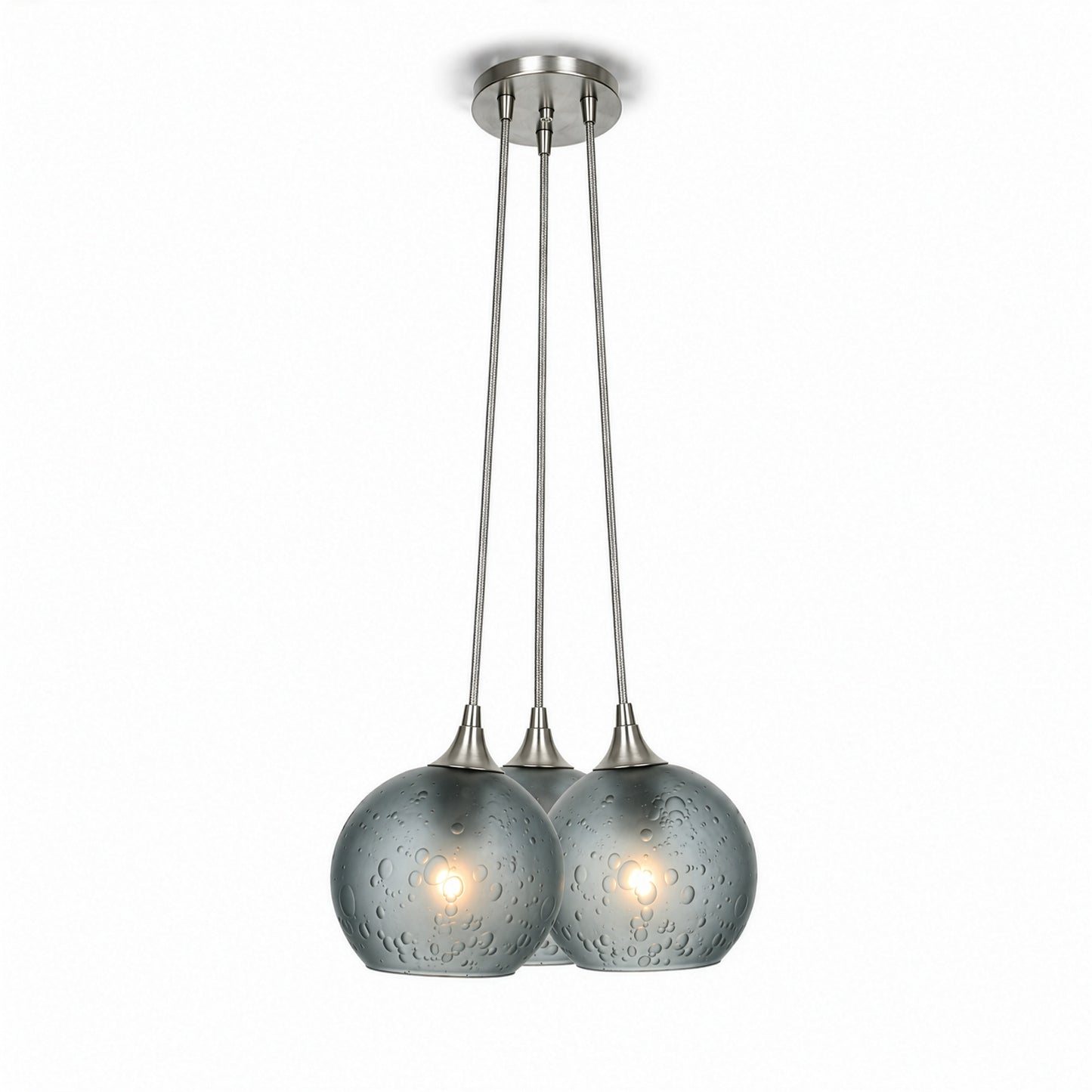763 3 Cluster Chandelier-Glass-Bicycle Glass Co - Hotshop-Brushed Nickel - 4ft Cord-Celestial-Slate Gray-Bicycle Glass Co