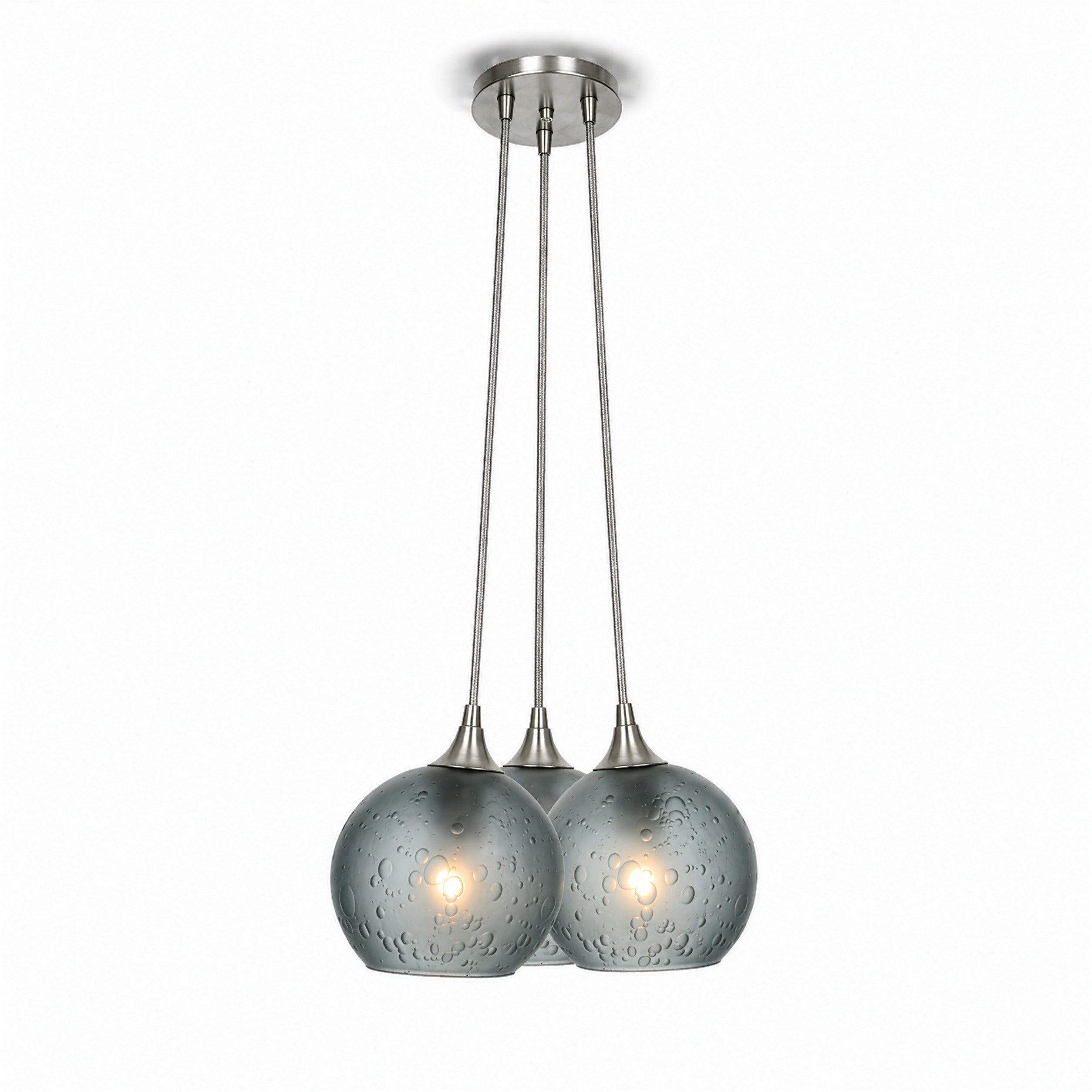 763 3 Cluster Chandelier-Glass-Bicycle Glass Co - Hotshop-Brushed Nickel - 4ft Cord-Celestial-Slate Gray-Bicycle Glass Co