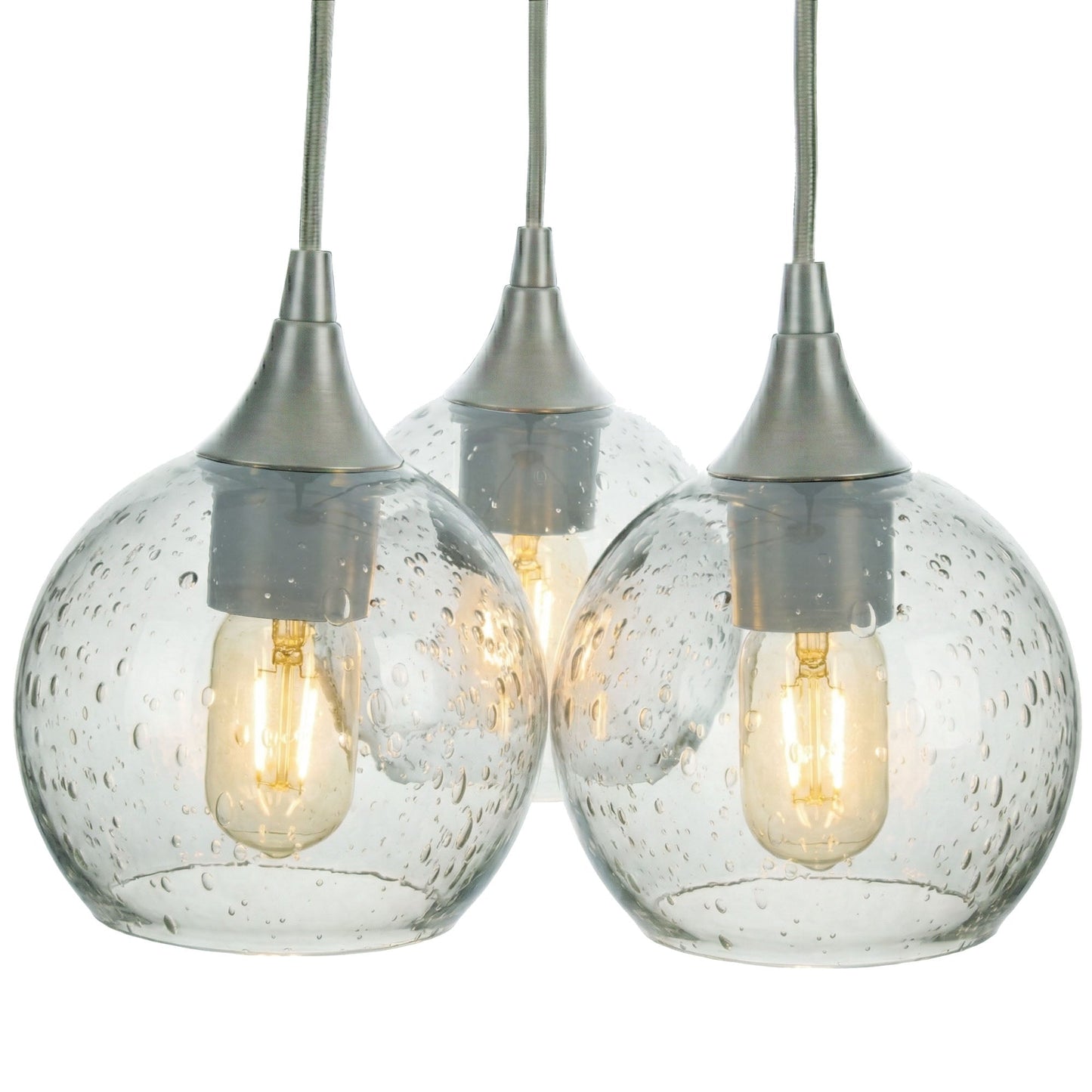 763 3 Cluster Chandelier-Glass-Bicycle Glass Co - Hotshop-Brushed Nickel - 4ft Cord-Lunar-Eco Clear-Bicycle Glass Co