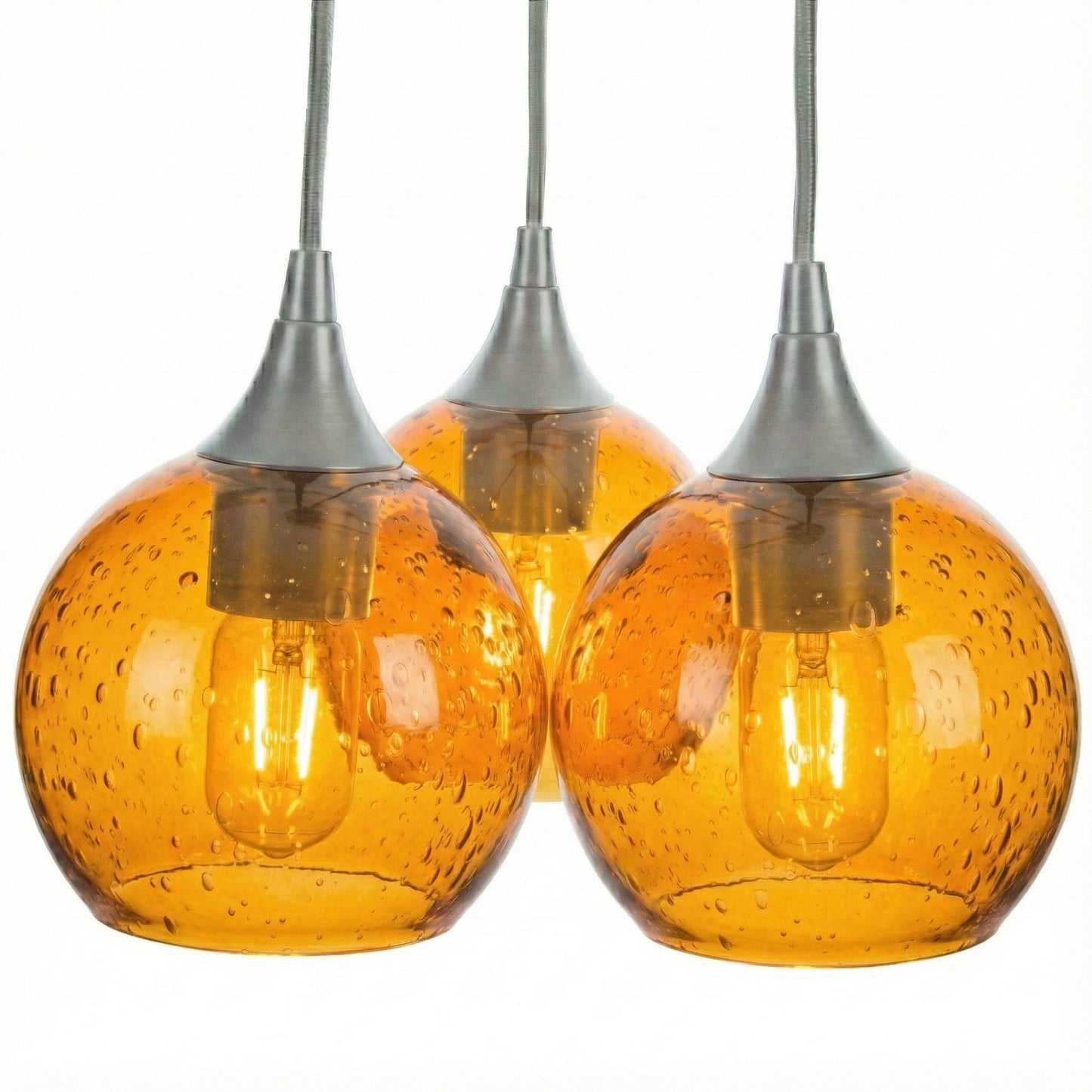 763 3 Cluster Chandelier-Glass-Bicycle Glass Co - Hotshop-Brushed Nickel - 4ft Cord-Lunar-Golden Amber-Bicycle Glass Co