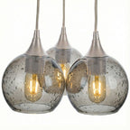763 3 Cluster Chandelier-Glass-Bicycle Glass Co - Hotshop-Brushed Nickel - 4ft Cord-Lunar-Slate Gray-Bicycle Glass Co
