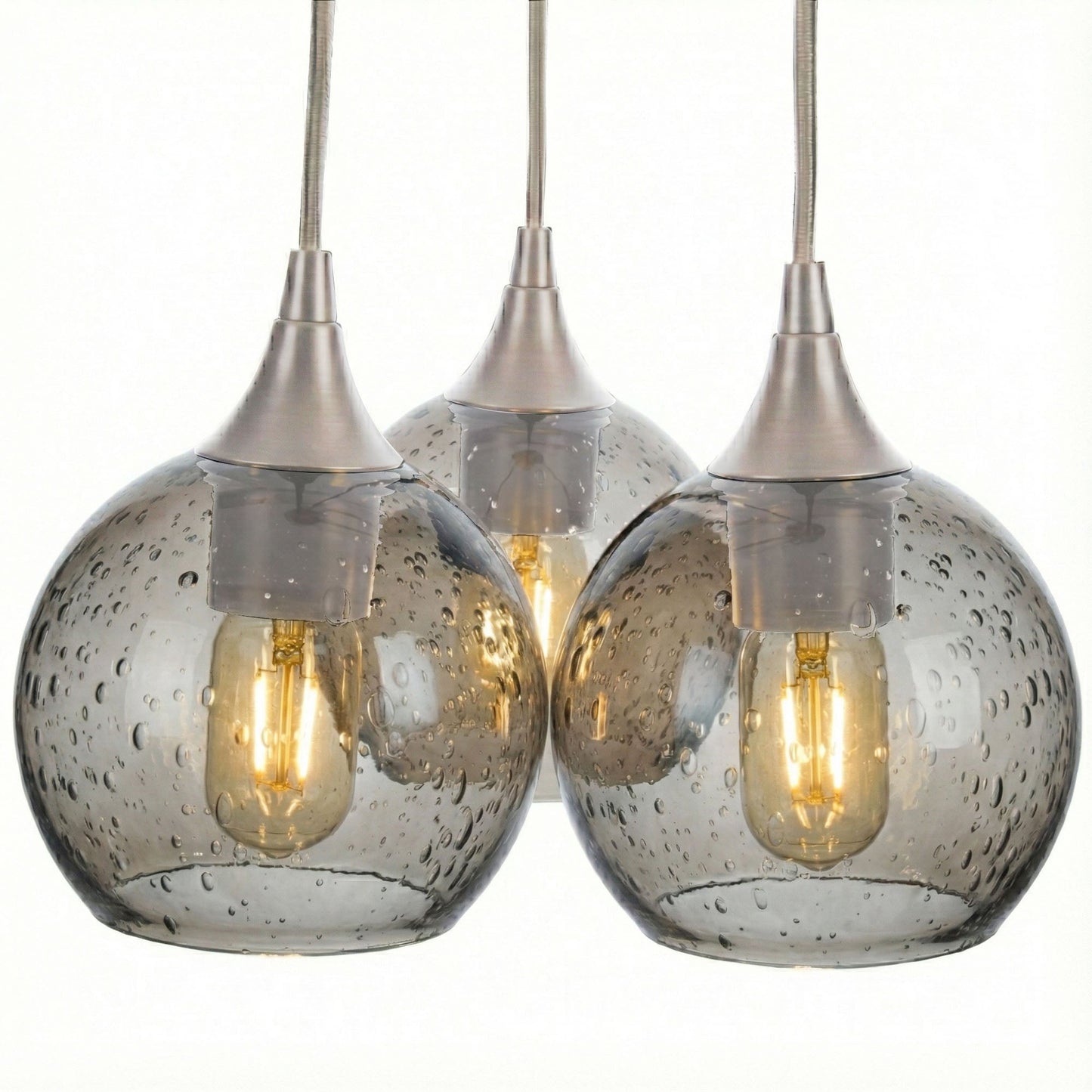 763 3 Cluster Chandelier-Glass-Bicycle Glass Co - Hotshop-Brushed Nickel - 4ft Cord-Lunar-Slate Gray-Bicycle Glass Co