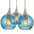763 3 Cluster Chandelier-Glass-Bicycle Glass Co - Hotshop-Brushed Nickel - 4ft Cord-Lunar-Steel Blue-Bicycle Glass Co