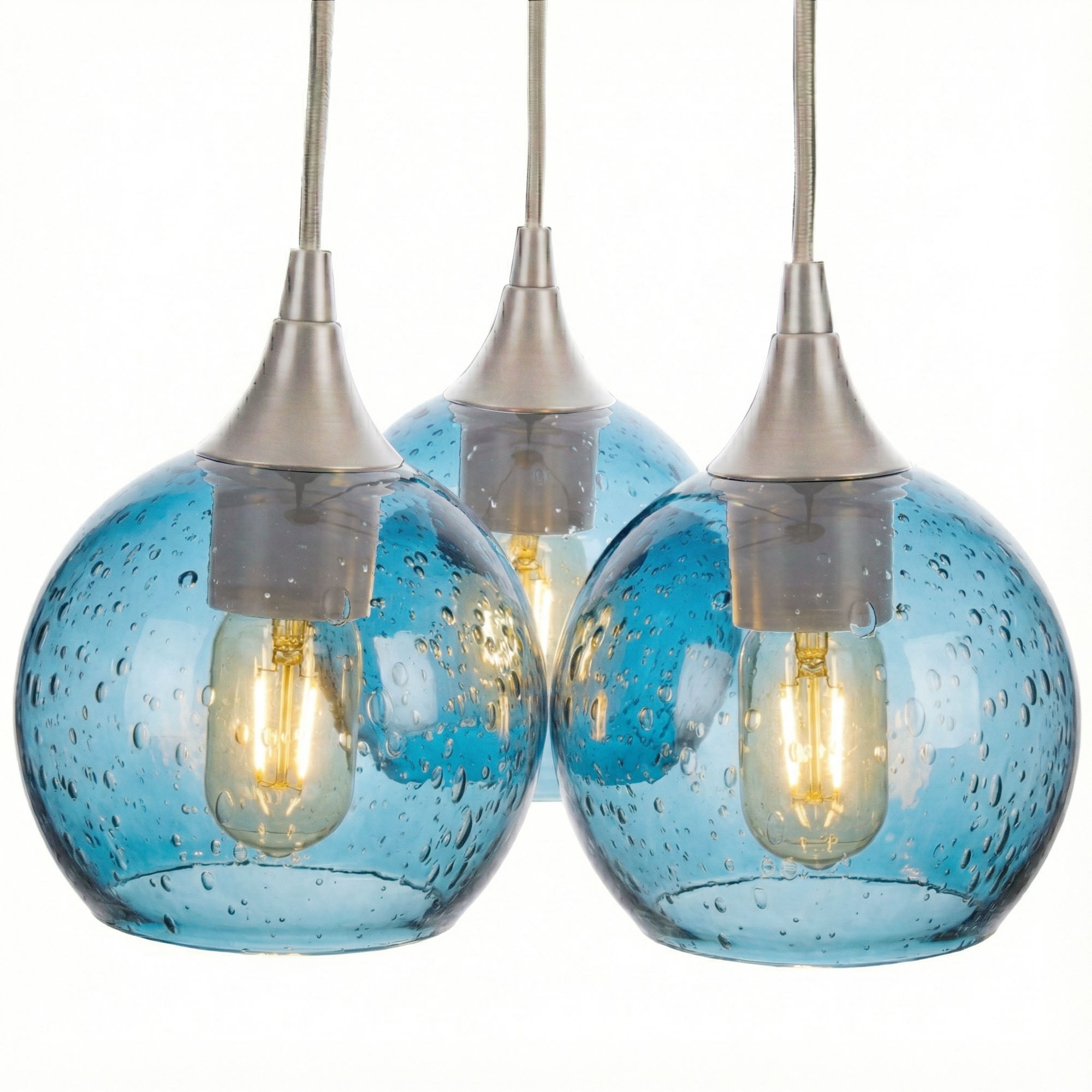 763 3 Cluster Chandelier-Glass-Bicycle Glass Co - Hotshop-Brushed Nickel - 4ft Cord-Lunar-Steel Blue-Bicycle Glass Co