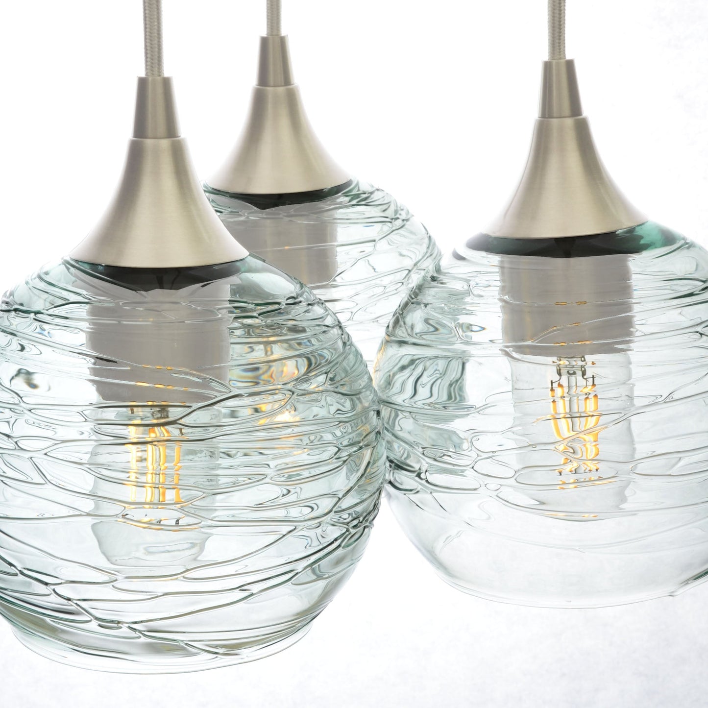 763 3 Cluster Chandelier-Glass-Bicycle Glass Co - Hotshop-Brushed Nickel - 4ft Cord-Spun-Eco Clear-Bicycle Glass Co