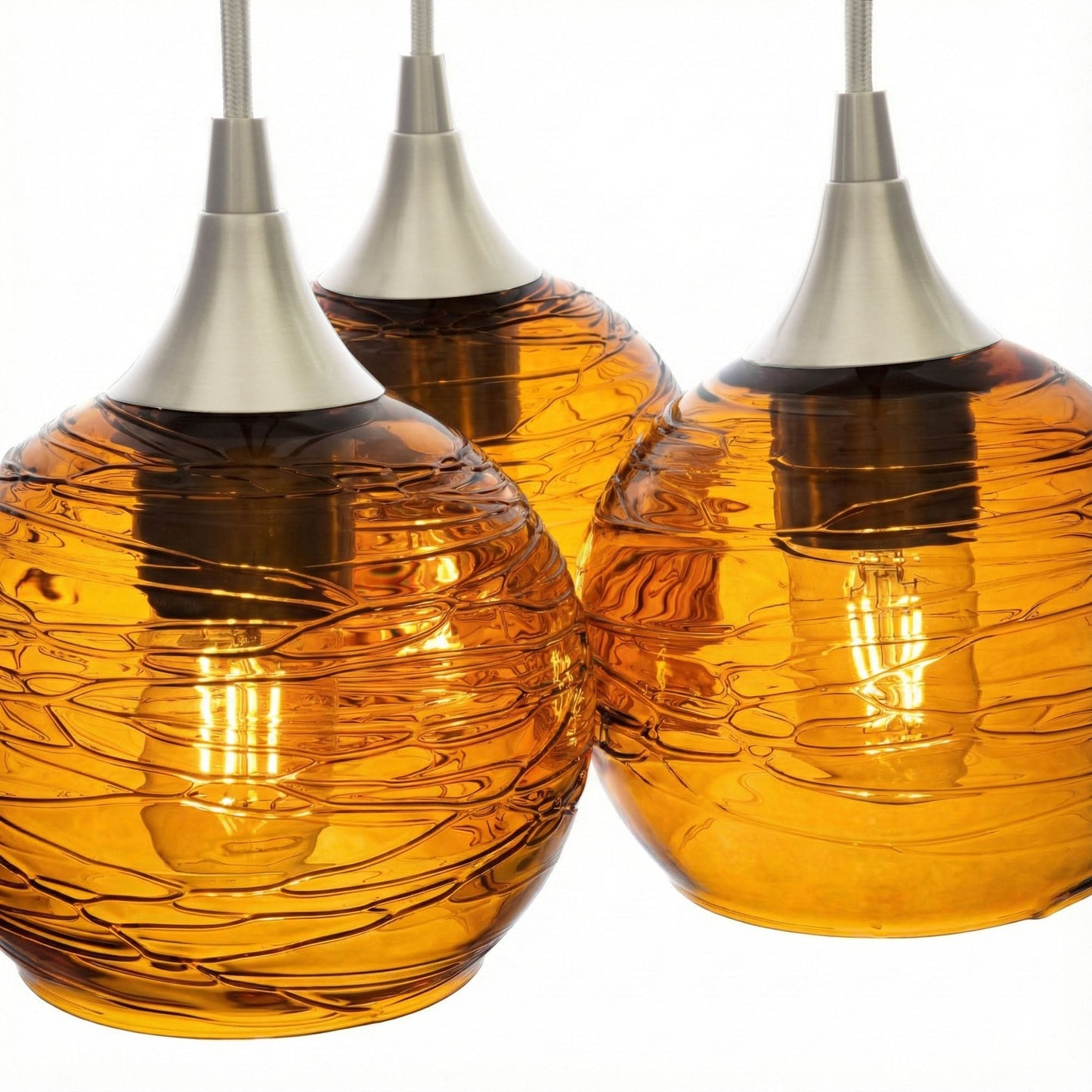 763 3 Cluster Chandelier-Glass-Bicycle Glass Co - Hotshop-Brushed Nickel - 4ft Cord-Spun-Golden Amber-Bicycle Glass Co