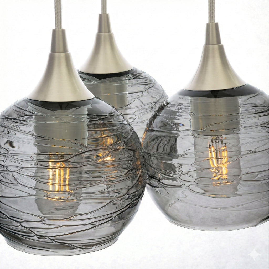 763 3 Cluster Chandelier-Glass-Bicycle Glass Co - Hotshop-Brushed Nickel - 4ft Cord-Spun-Slate Gray-Bicycle Glass Co