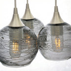 763 3 Cluster Chandelier-Glass-Bicycle Glass Co - Hotshop-Brushed Nickel - 4ft Cord-Spun-Slate Gray-Bicycle Glass Co