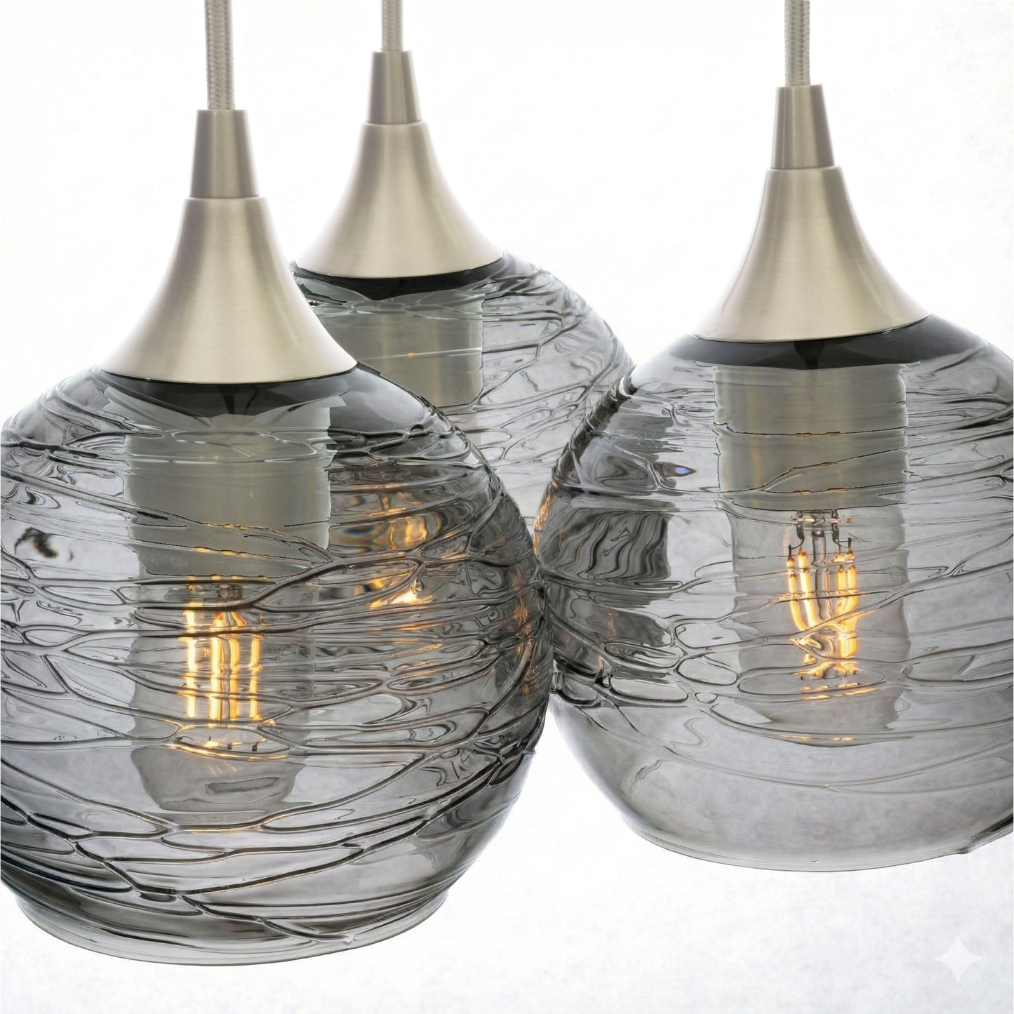 763 3 Cluster Chandelier-Glass-Bicycle Glass Co - Hotshop-Brushed Nickel - 4ft Cord-Spun-Slate Gray-Bicycle Glass Co