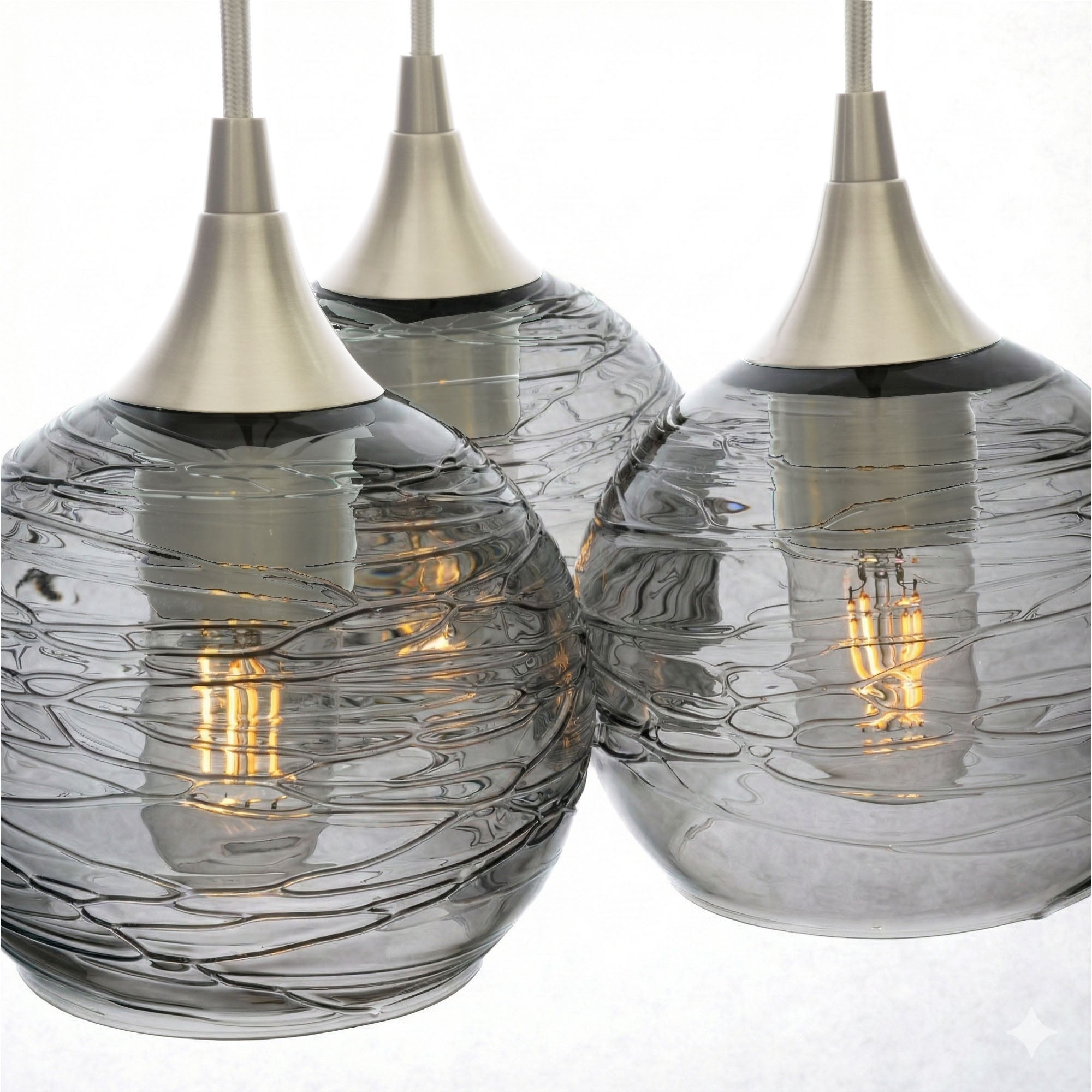 763 3 Cluster Chandelier-Glass-Bicycle Glass Co - Hotshop-Brushed Nickel - 4ft Cord-Spun-Slate Gray-Bicycle Glass Co