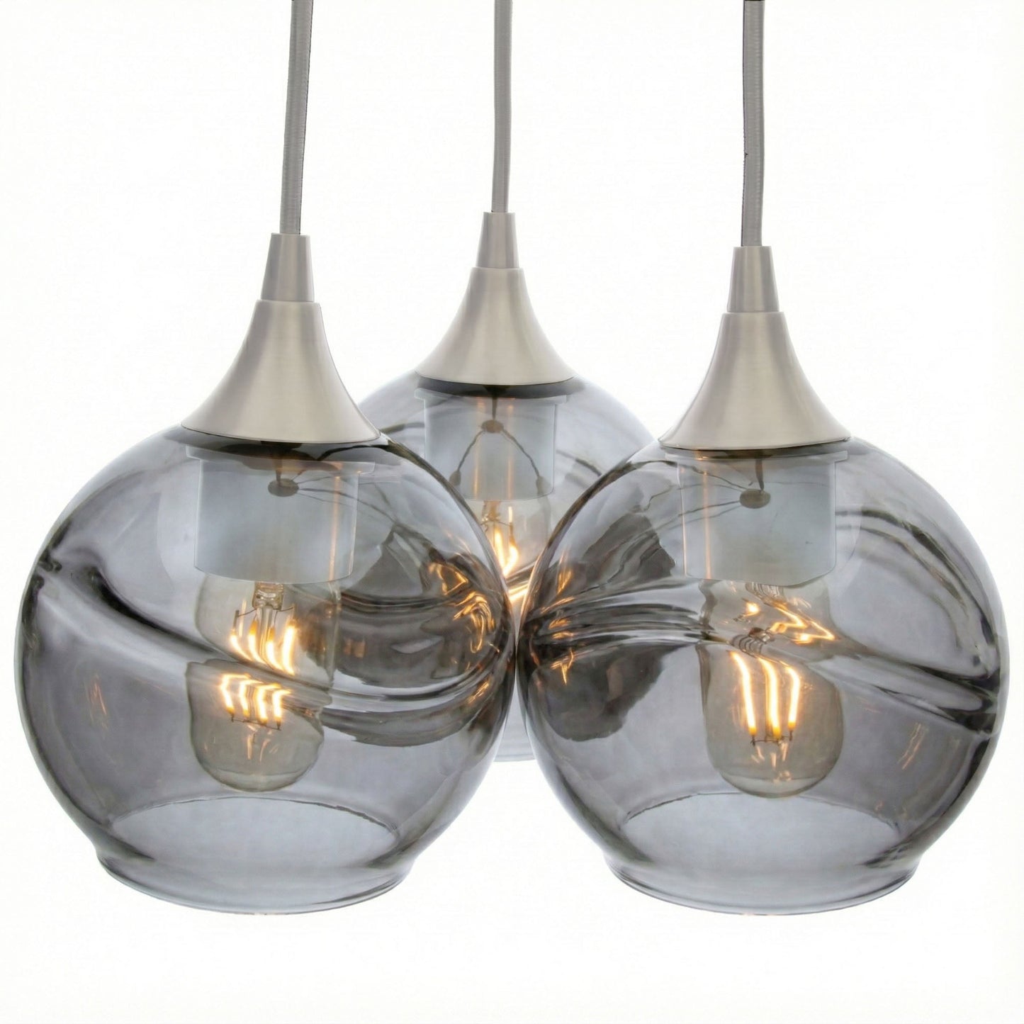 763 3 Cluster Chandelier-Glass-Bicycle Glass Co - Hotshop-Brushed Nickel - 4ft Cord-Swell-Slate Gray-Bicycle Glass Co