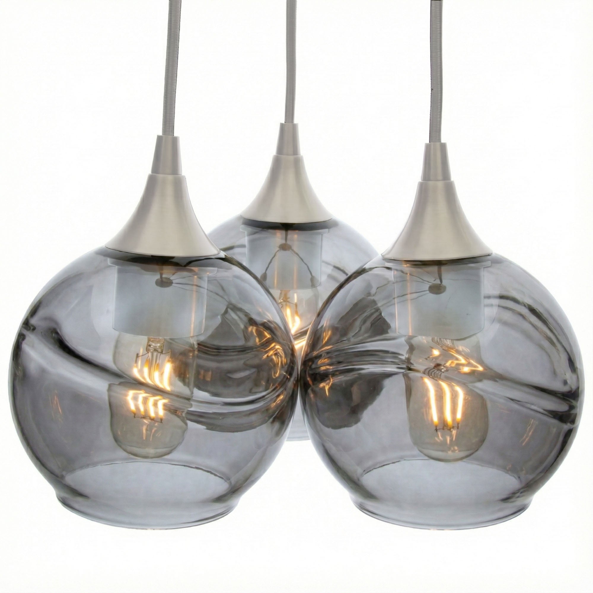 763 3 Cluster Chandelier-Glass-Bicycle Glass Co - Hotshop-Brushed Nickel - 4ft Cord-Swell-Slate Gray-Bicycle Glass Co