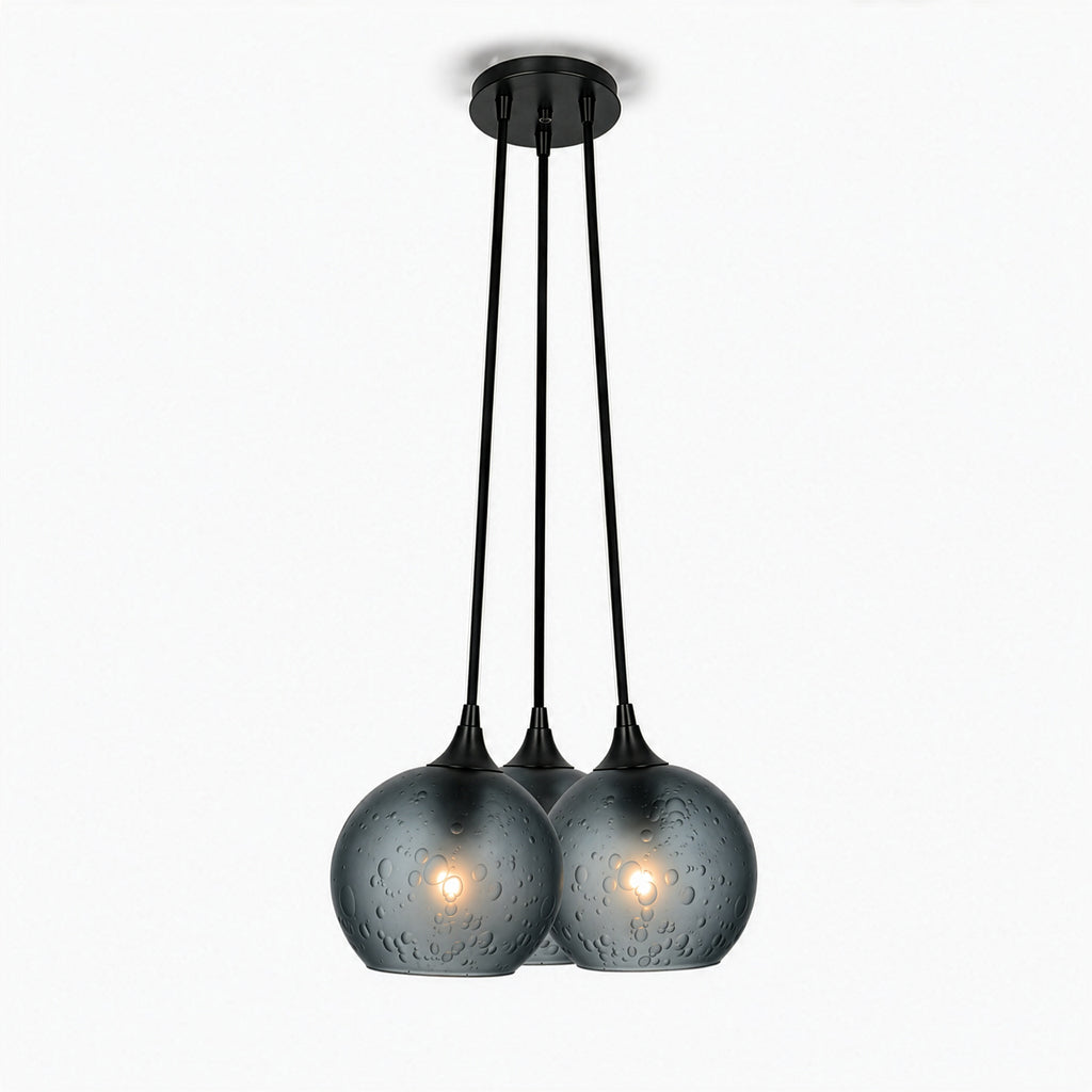 763 3 Cluster Chandelier-Glass-Bicycle Glass Co - Hotshop-Matte Black - 4ft Cord-Celestial-Slate Gray-Bicycle Glass Co