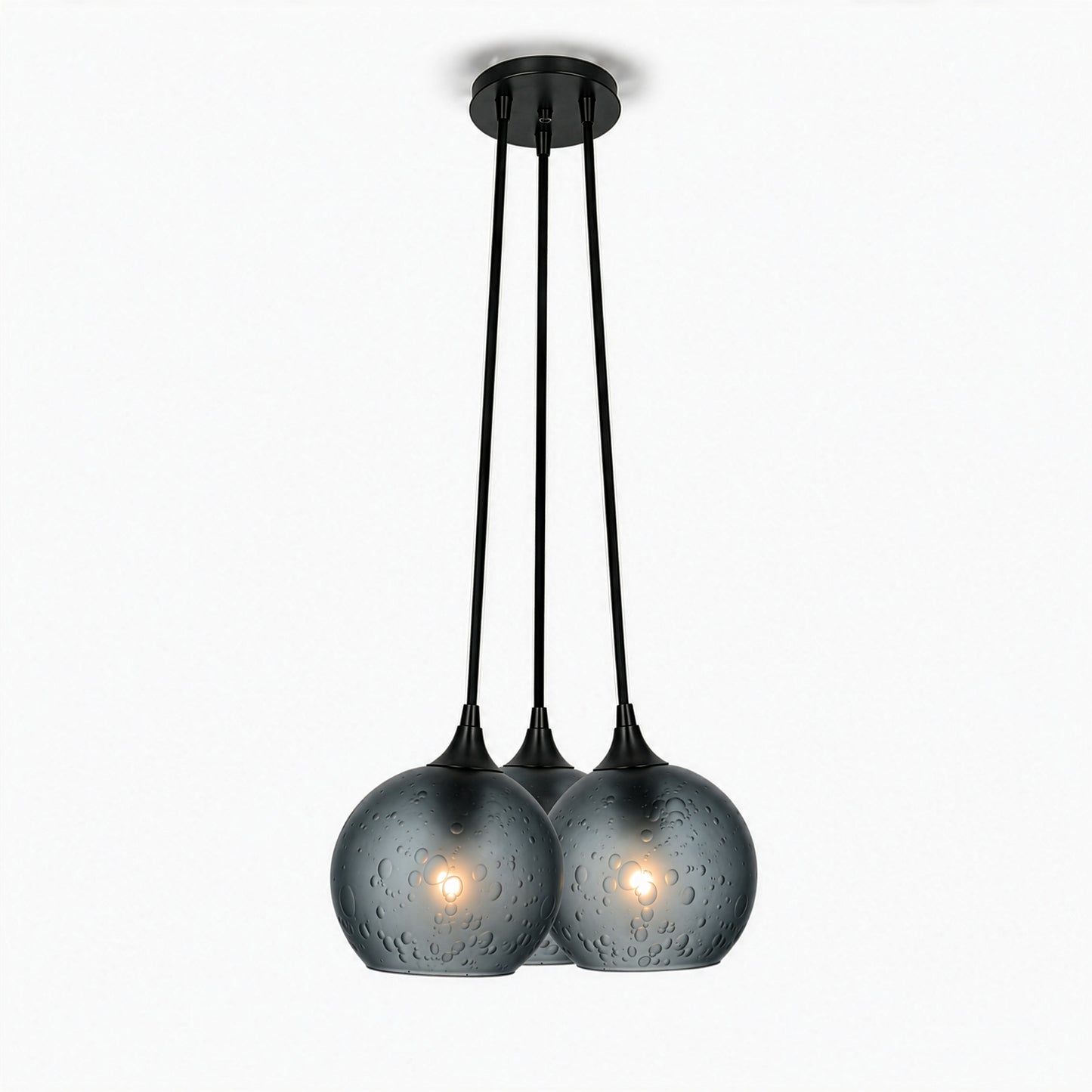 763 3 Cluster Chandelier-Glass-Bicycle Glass Co - Hotshop-Matte Black - 4ft Cord-Celestial-Slate Gray-Bicycle Glass Co