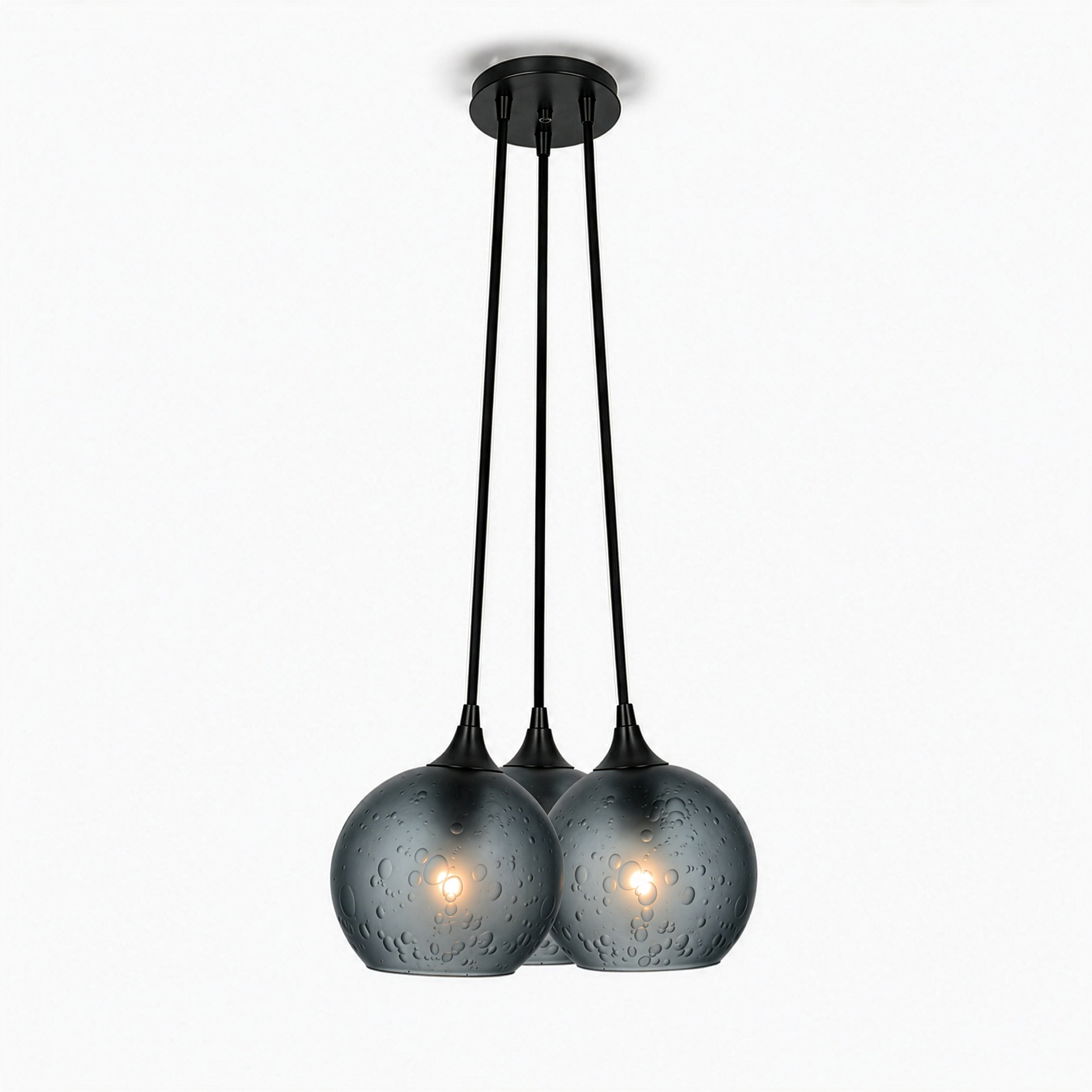 763 3 Cluster Chandelier-Glass-Bicycle Glass Co - Hotshop-Matte Black - 4ft Cord-Celestial-Slate Gray-Bicycle Glass Co