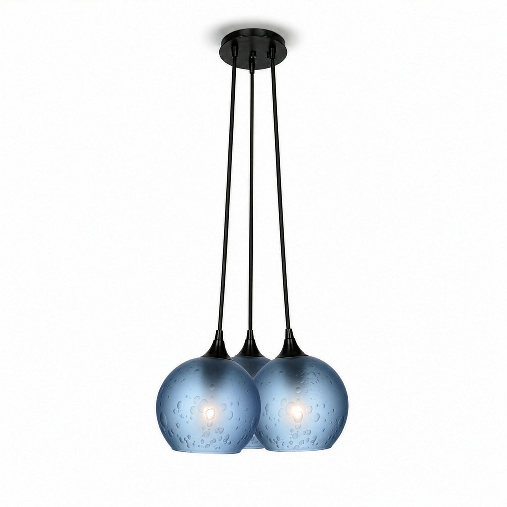 763 3 Cluster Chandelier-Glass-Bicycle Glass Co - Hotshop-Matte Black - 4ft Cord-Celestial-Steel Blue-Bicycle Glass Co