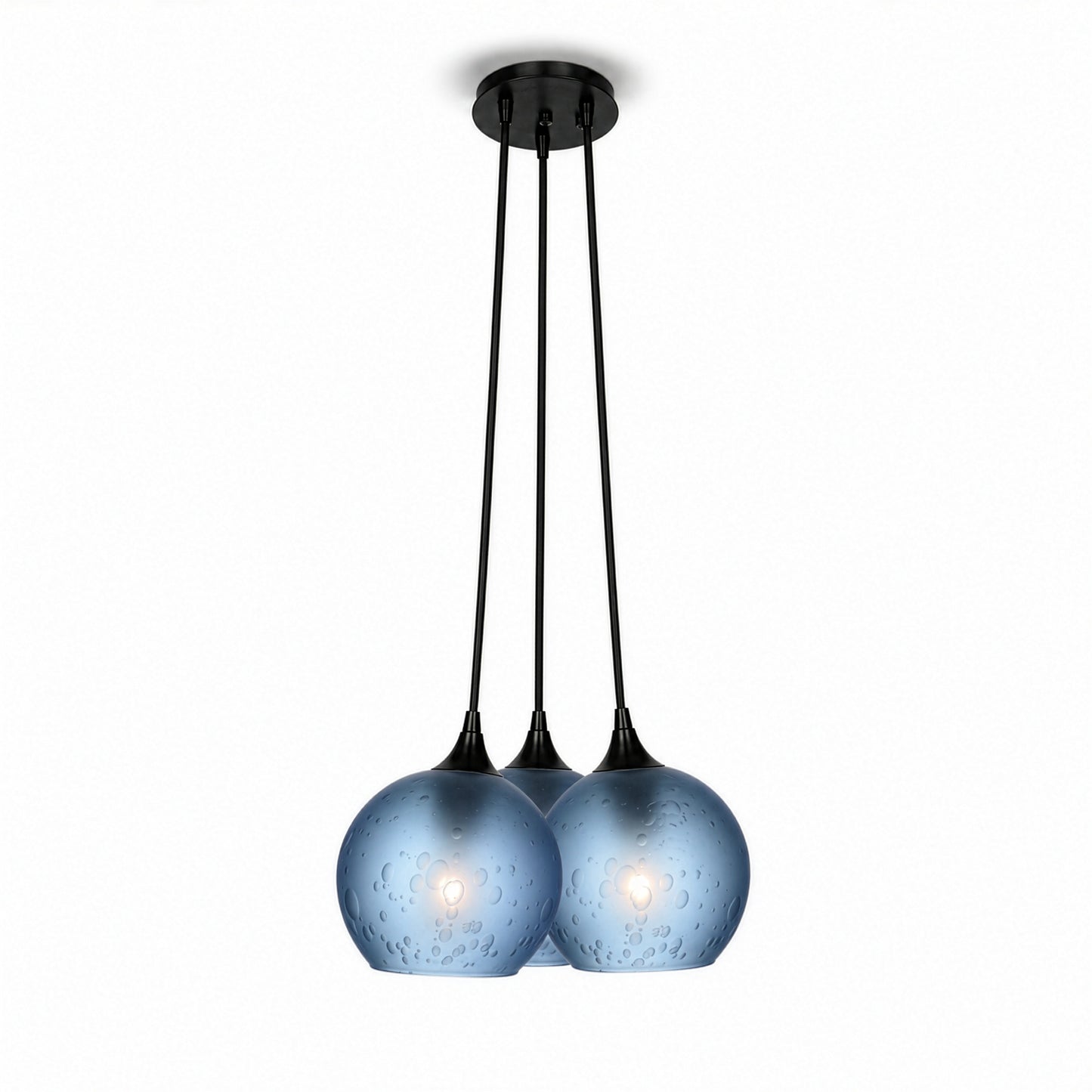 763 3 Cluster Chandelier-Glass-Bicycle Glass Co - Hotshop-Matte Black - 4ft Cord-Celestial-Steel Blue-Bicycle Glass Co