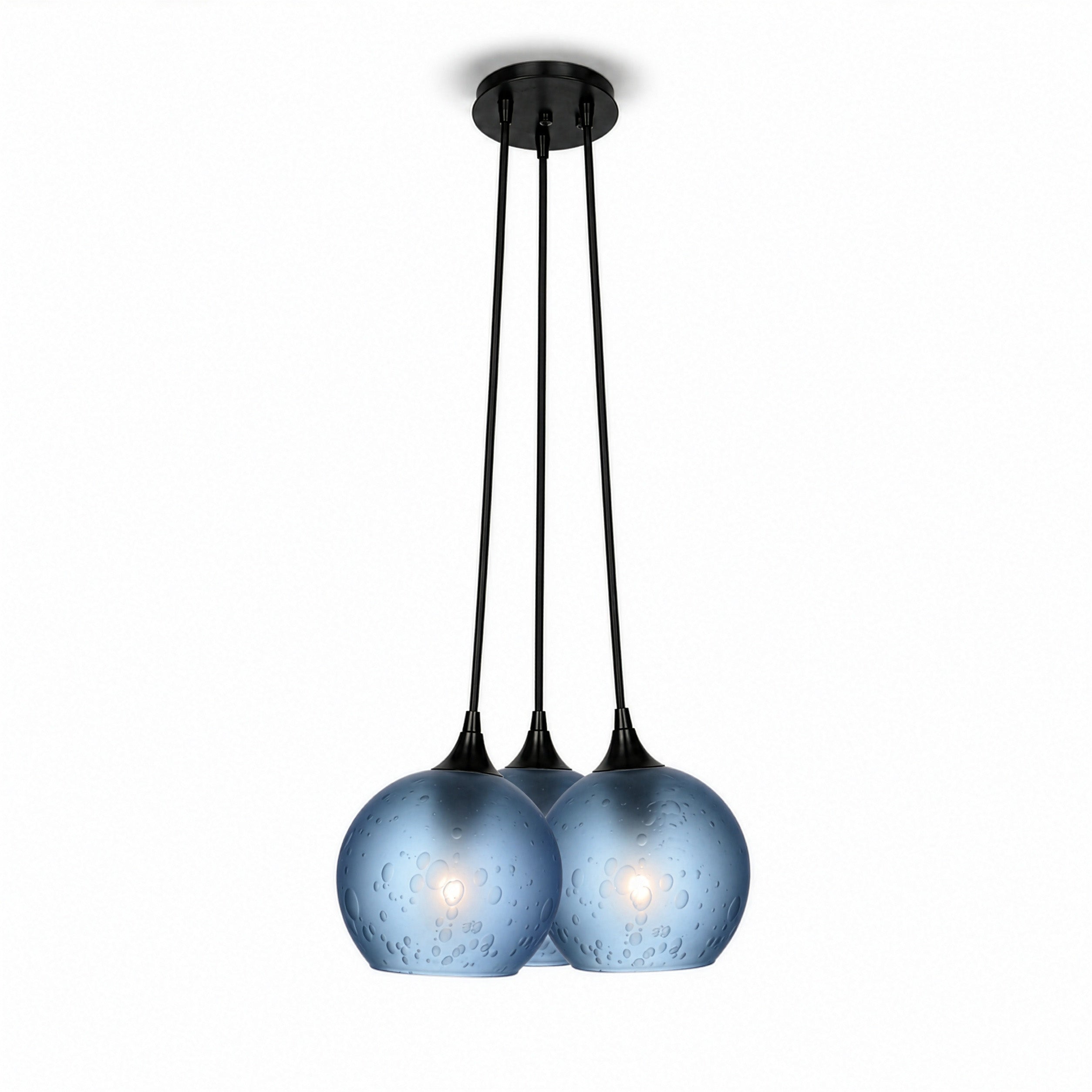 763 3 Cluster Chandelier-Glass-Bicycle Glass Co - Hotshop-Matte Black - 4ft Cord-Celestial-Steel Blue-Bicycle Glass Co