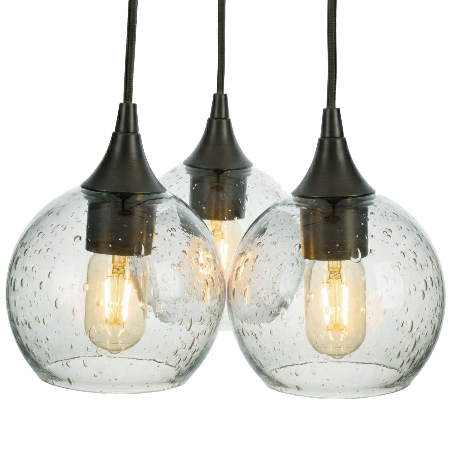 763 3 Cluster Chandelier-Glass-Bicycle Glass Co - Hotshop-Matte Black - 4ft Cord-Lunar-Eco Clear-Bicycle Glass Co