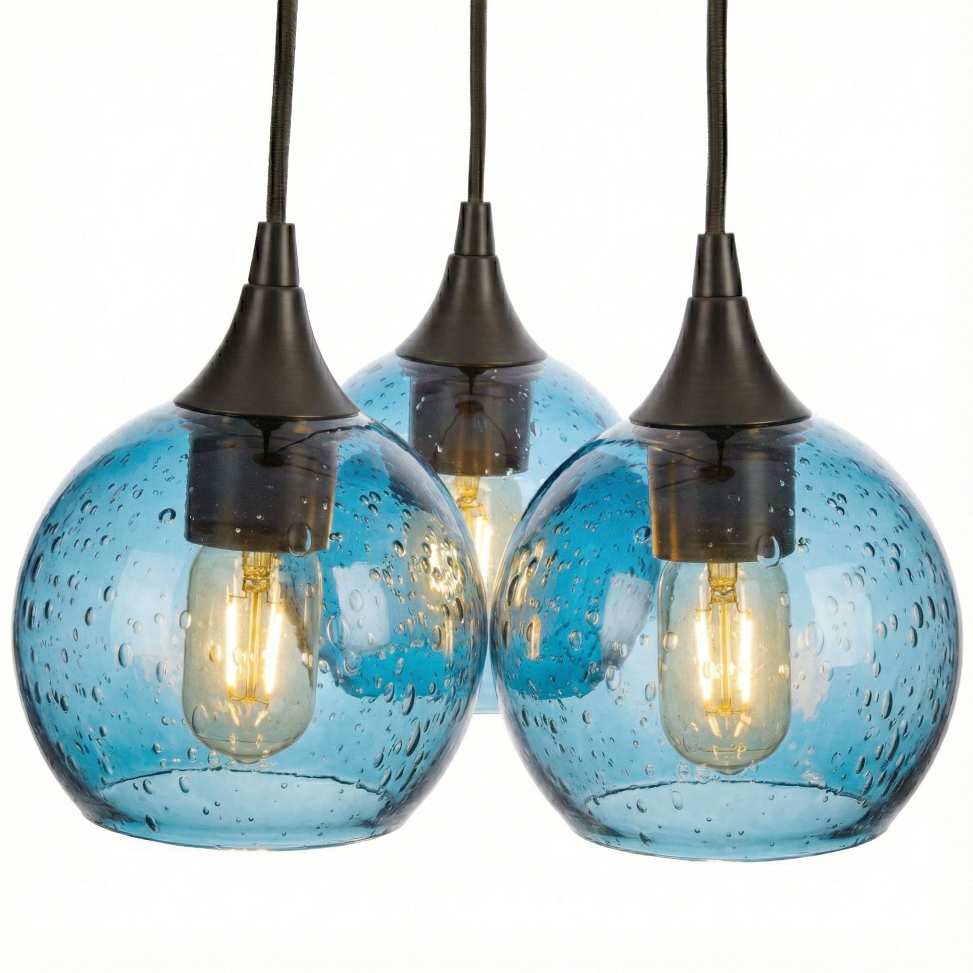 763 3 Cluster Chandelier-Glass-Bicycle Glass Co - Hotshop-Matte Black - 4ft Cord-Lunar-Steel Blue-Bicycle Glass Co