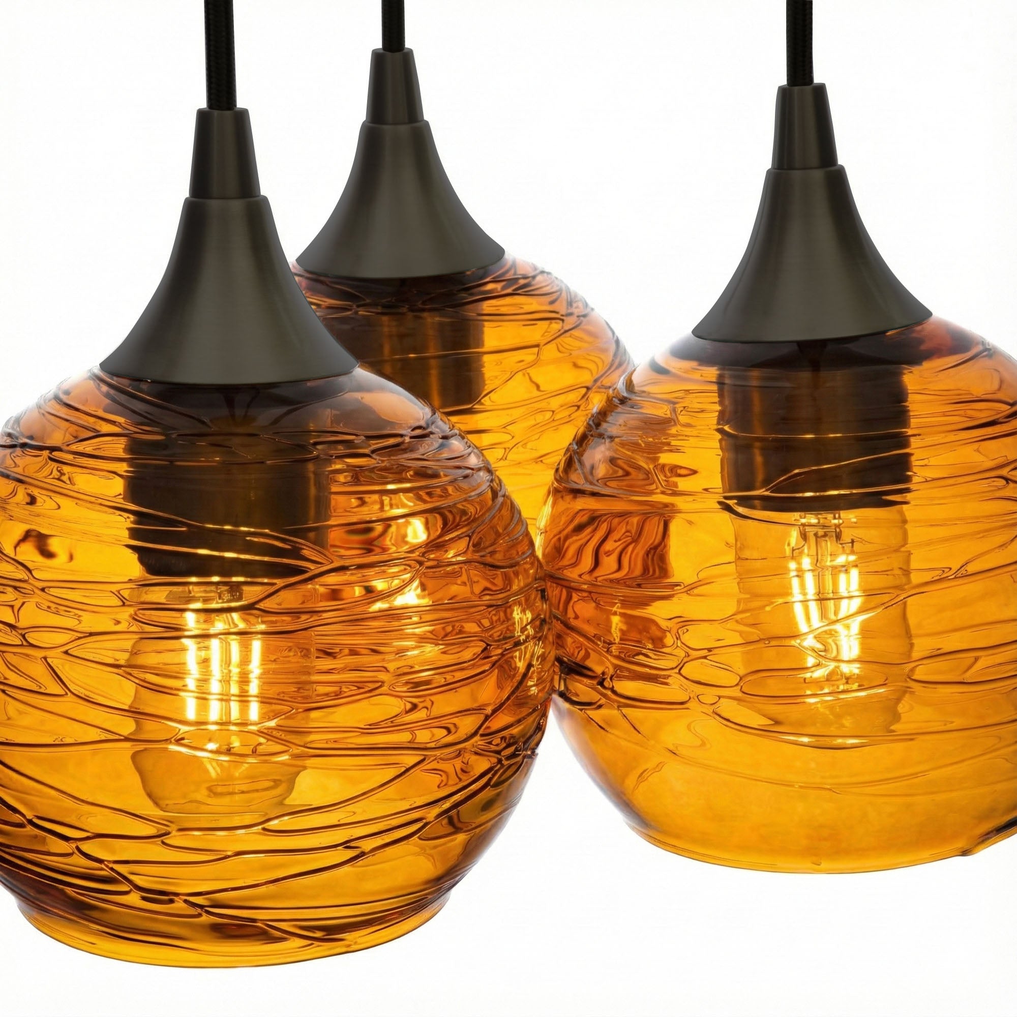 763 3 Cluster Chandelier-Glass-Bicycle Glass Co - Hotshop-Matte Black - 4ft Cord-Spun-Golden Amber-Bicycle Glass Co