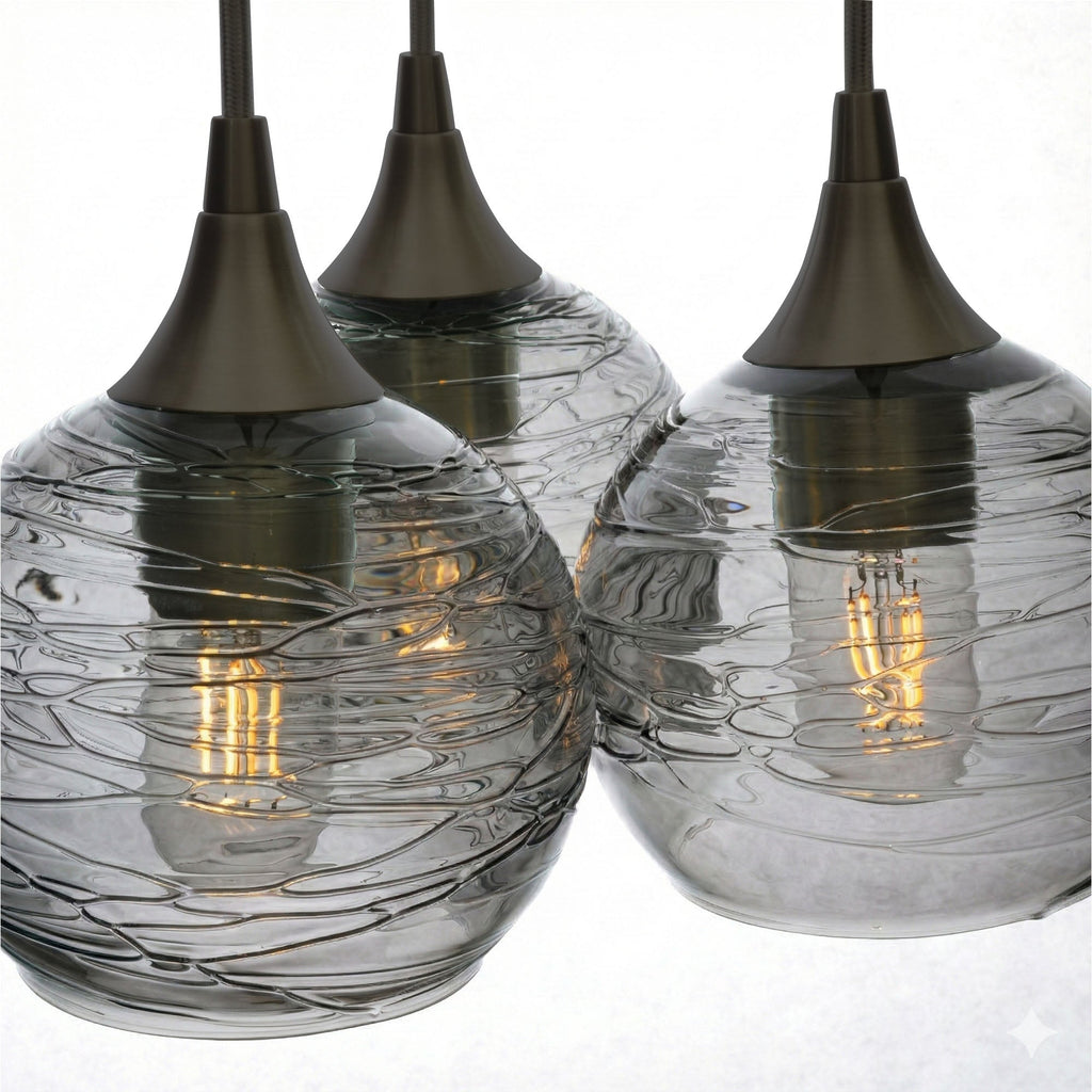 763 3 Cluster Chandelier-Glass-Bicycle Glass Co - Hotshop-Matte Black - 4ft Cord-Spun-Slate Gray-Bicycle Glass Co