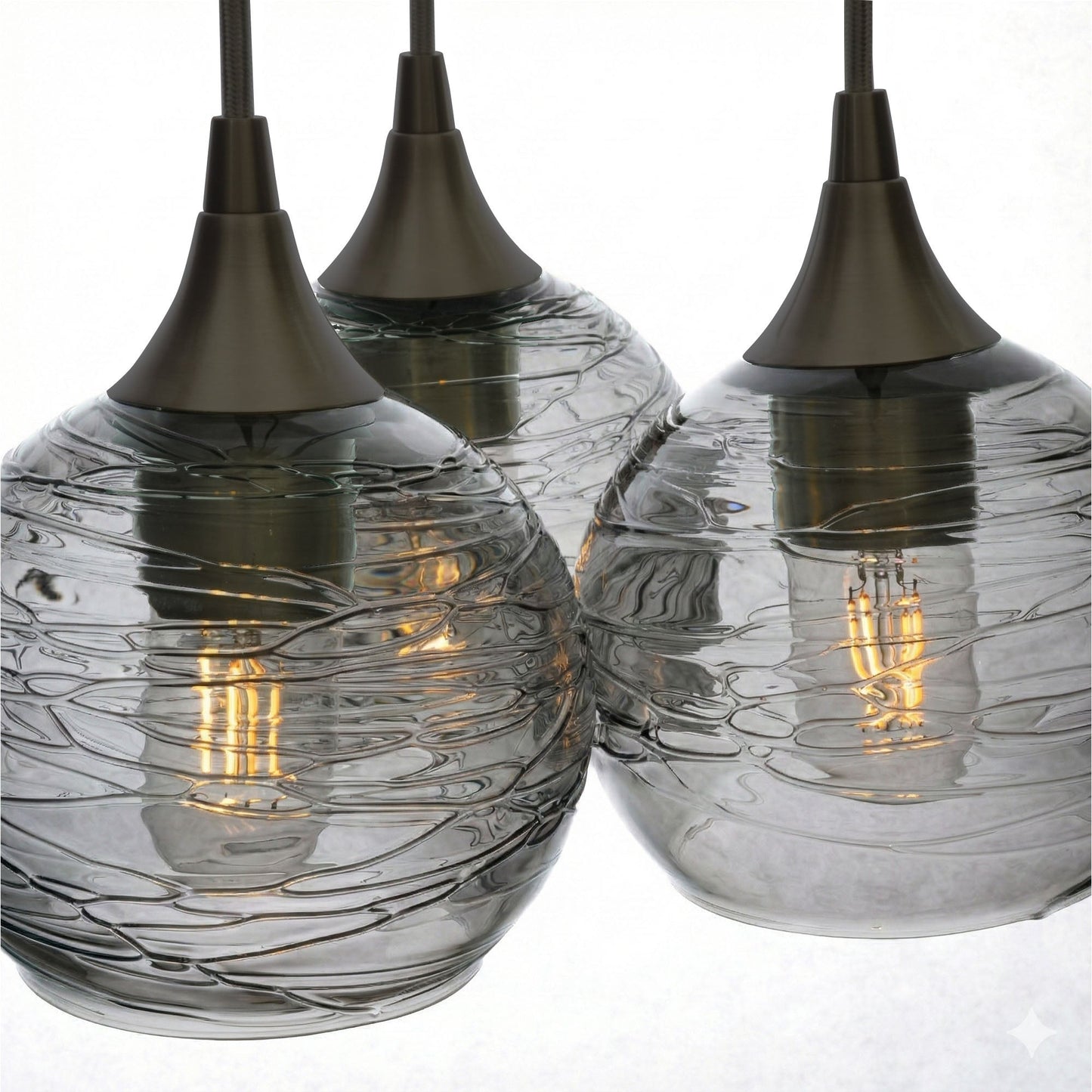 763 3 Cluster Chandelier-Glass-Bicycle Glass Co - Hotshop-Matte Black - 4ft Cord-Spun-Slate Gray-Bicycle Glass Co