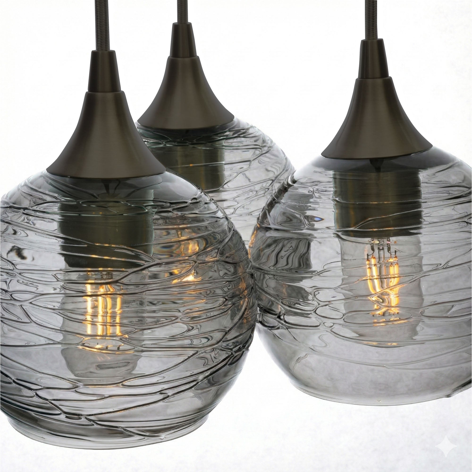 763 3 Cluster Chandelier-Glass-Bicycle Glass Co - Hotshop-Matte Black - 4ft Cord-Spun-Slate Gray-Bicycle Glass Co