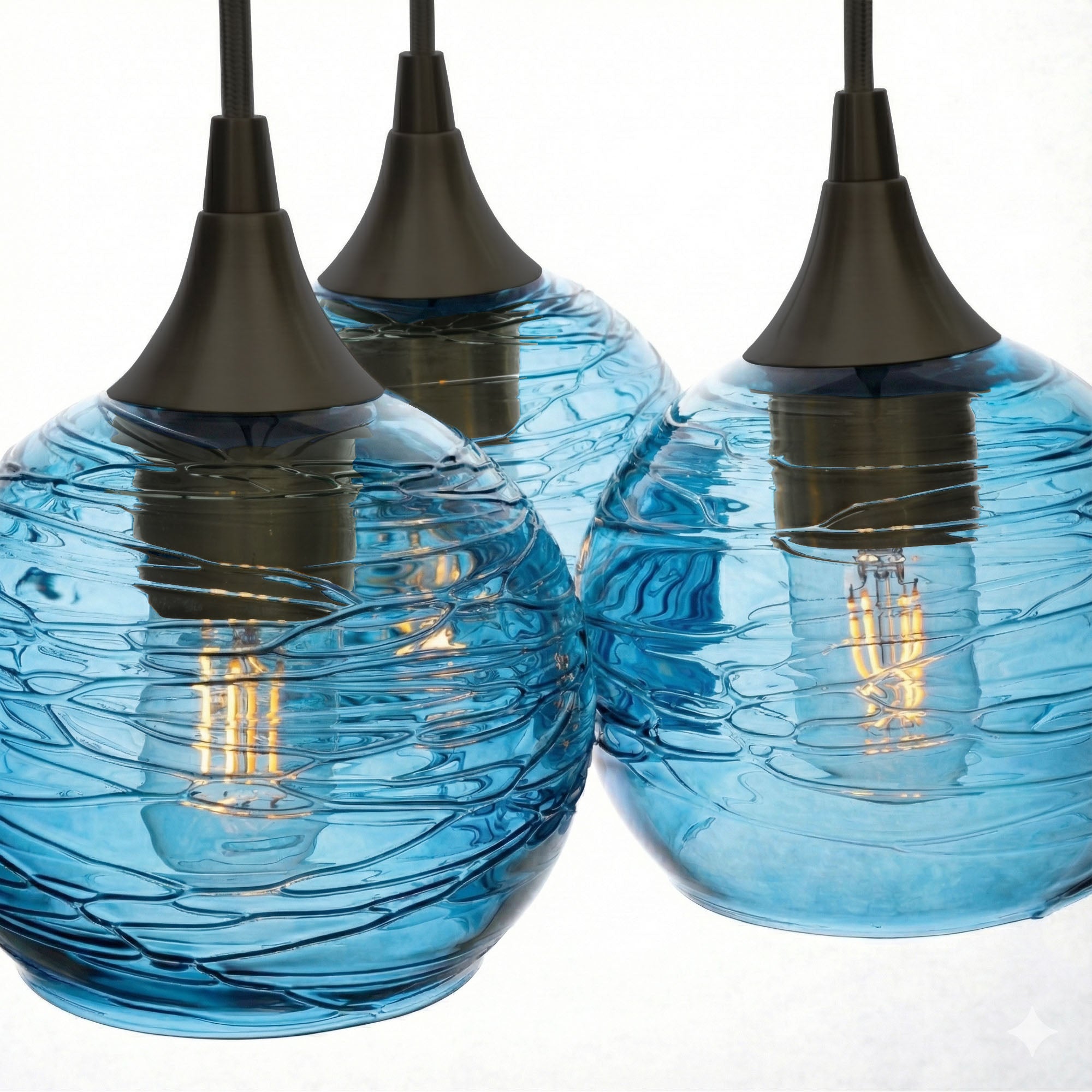 763 3 Cluster Chandelier-Glass-Bicycle Glass Co - Hotshop-Matte Black - 4ft Cord-Spun-Steel Blue-Bicycle Glass Co