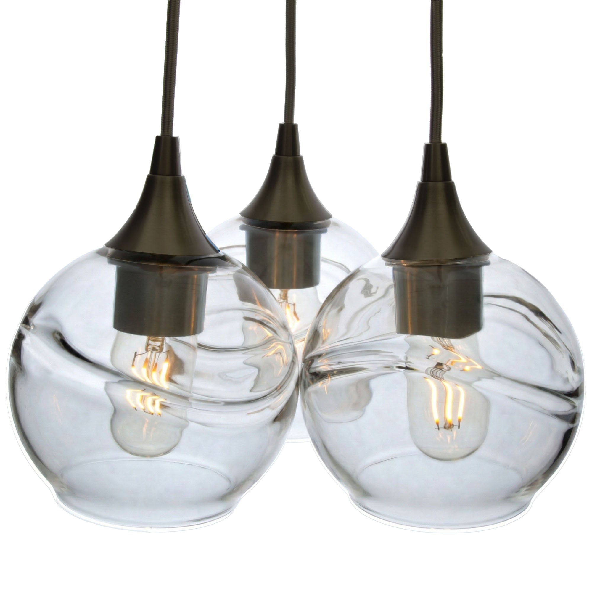 763 3 Cluster Chandelier-Glass-Bicycle Glass Co - Hotshop-Matte Black - 4ft Cord-Swell-Eco Clear-Bicycle Glass Co