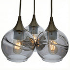 763 3 Cluster Chandelier-Glass-Bicycle Glass Co - Hotshop-Matte Black - 4ft Cord-Swell-Slate Gray-Bicycle Glass Co