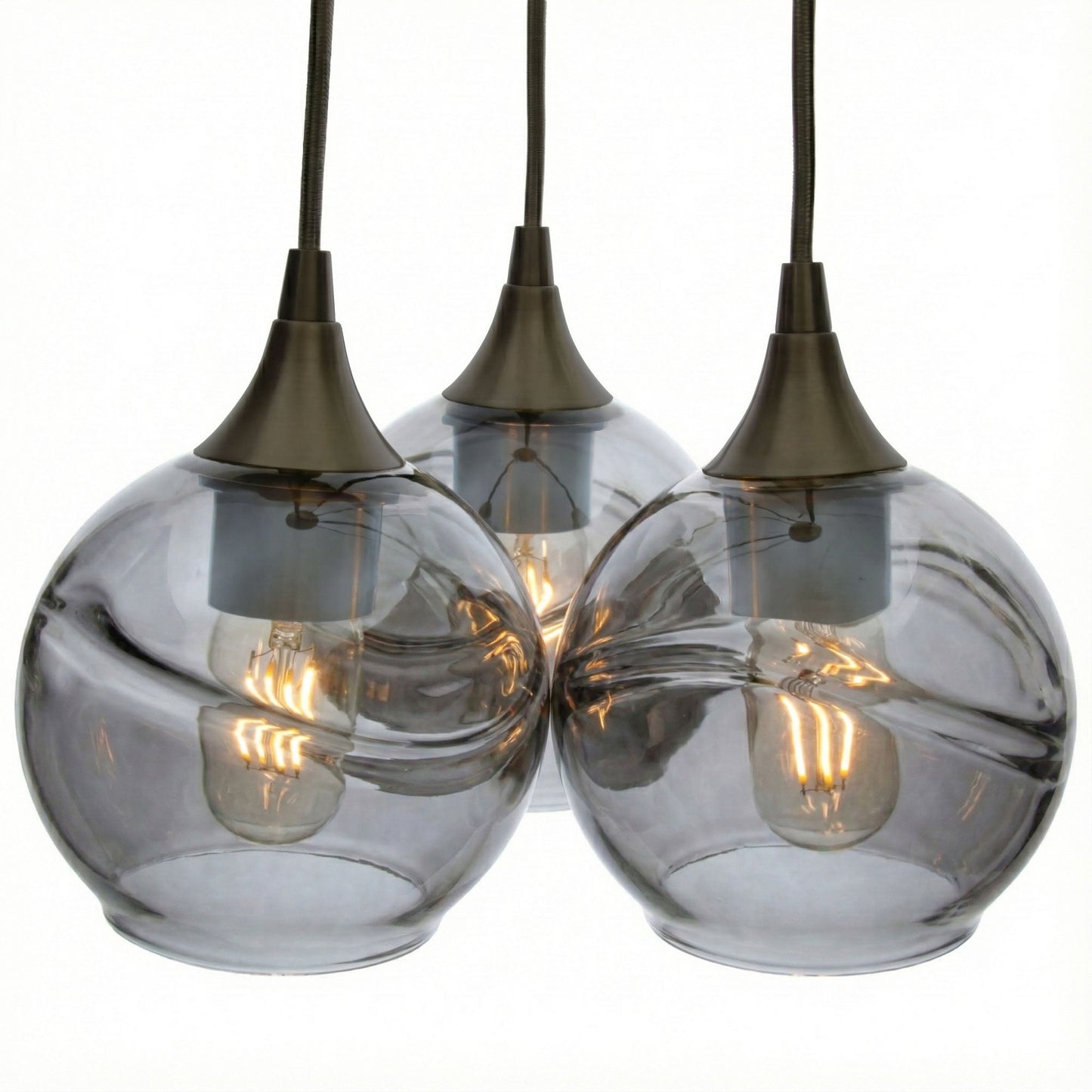 763 3 Cluster Chandelier-Glass-Bicycle Glass Co - Hotshop-Matte Black - 4ft Cord-Swell-Slate Gray-Bicycle Glass Co