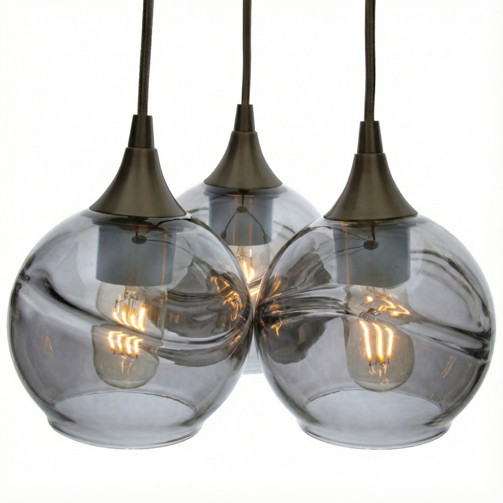 763 3 Cluster Chandelier-Glass-Bicycle Glass Co - Hotshop-Matte Black - 4ft Cord-Swell-Slate Gray-Bicycle Glass Co