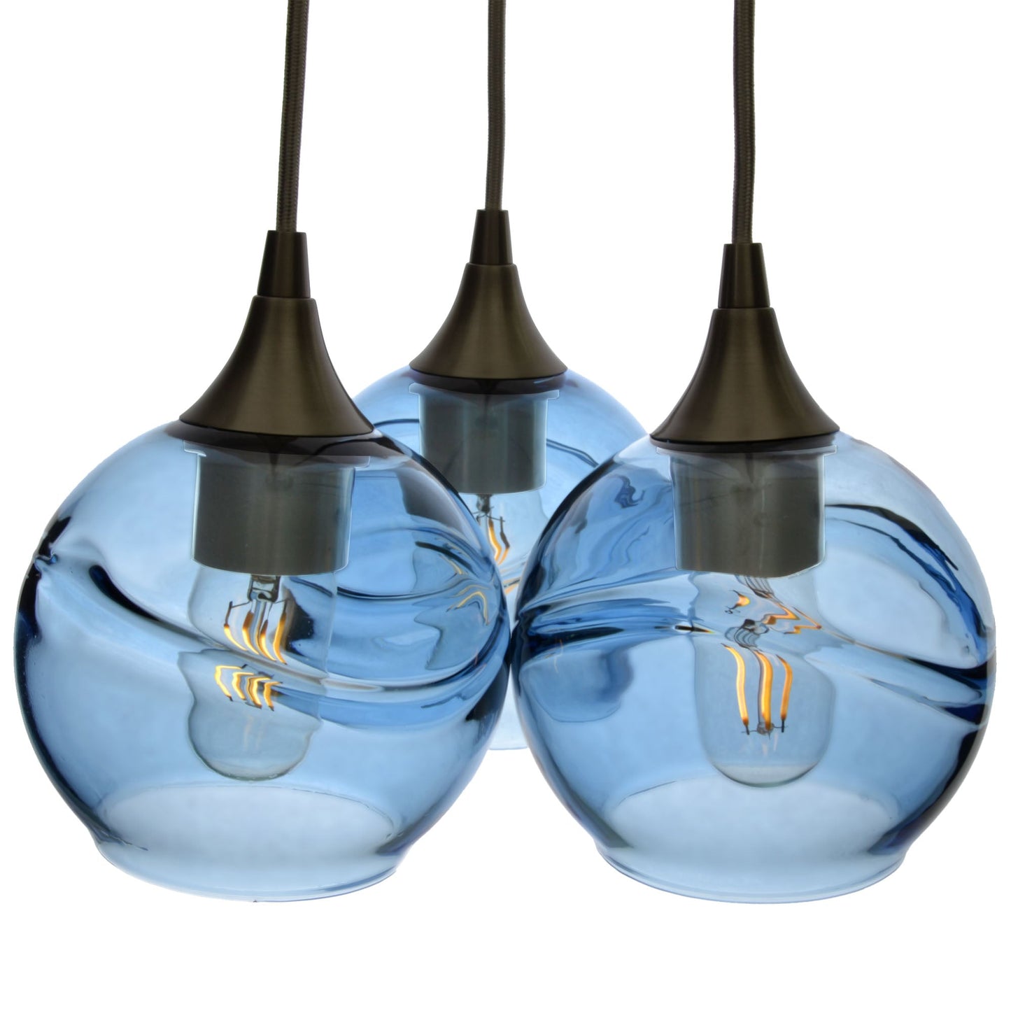 763 3 Cluster Chandelier-Glass-Bicycle Glass Co - Hotshop-Matte Black - 4ft Cord-Swell-Steel Blue-Bicycle Glass Co