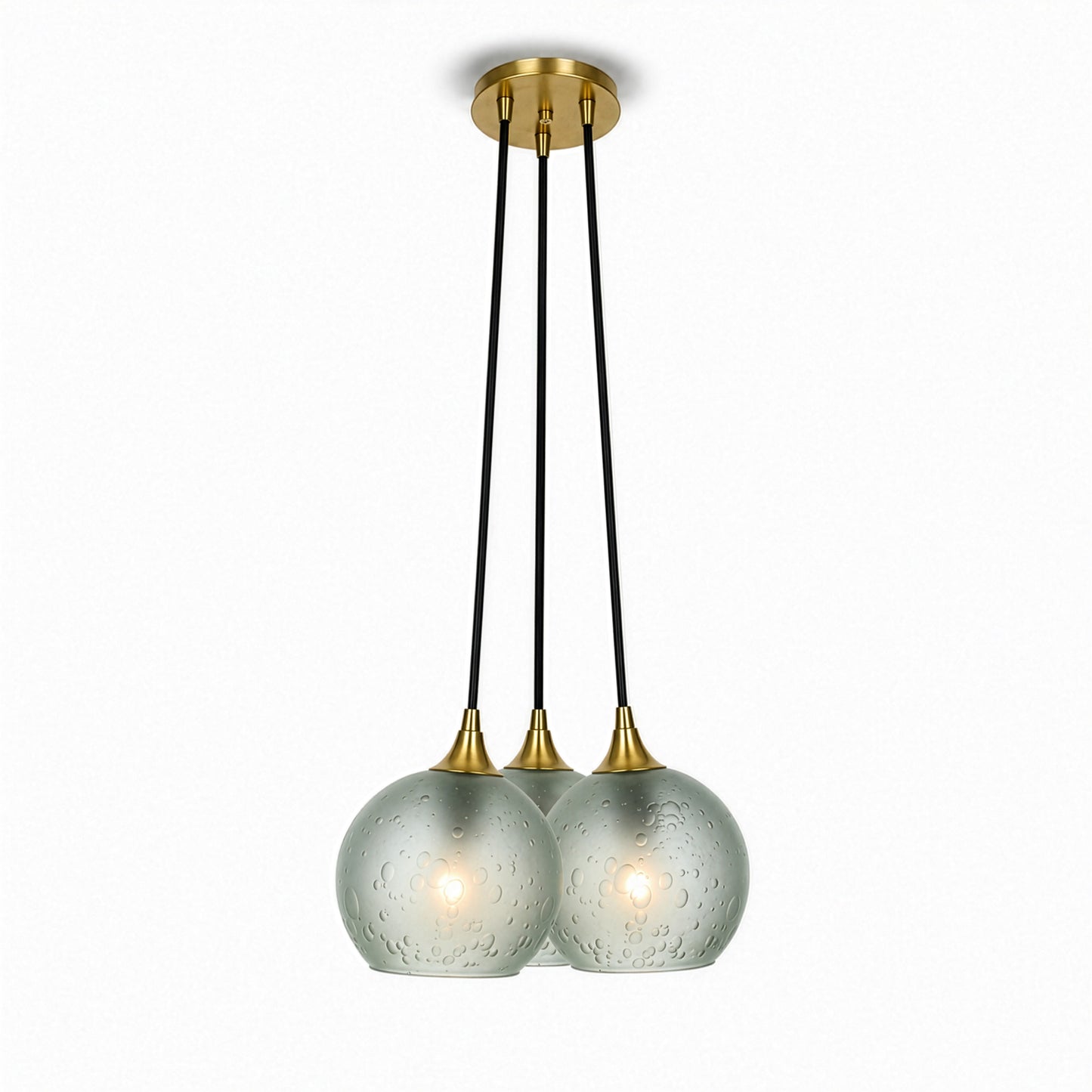 763 3 Cluster Chandelier-Glass-Bicycle Glass Co - Hotshop-Polished Brass - 4ft Cord-Celestial-Eco Clear-Bicycle Glass Co