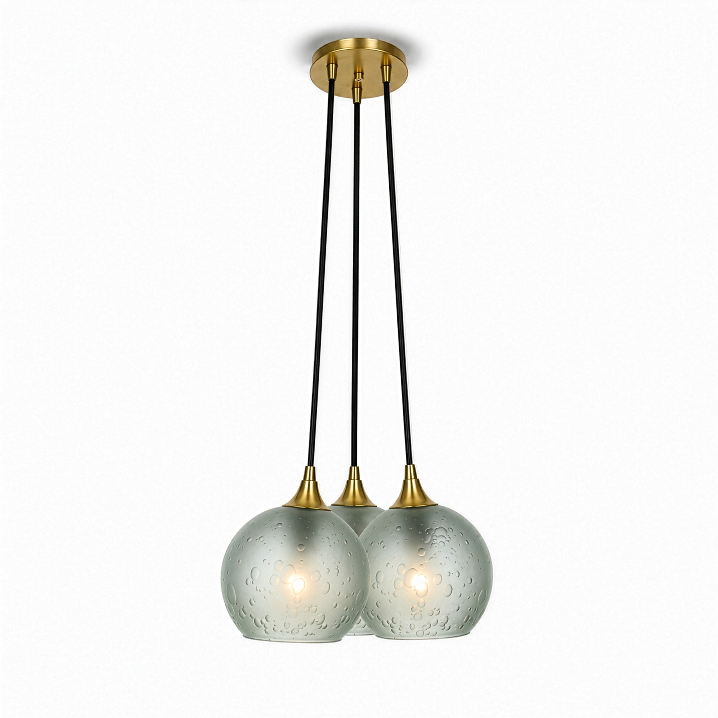 763 3 Cluster Chandelier-Glass-Bicycle Glass Co - Hotshop-Polished Brass - 4ft Cord-Celestial-Eco Clear-Bicycle Glass Co