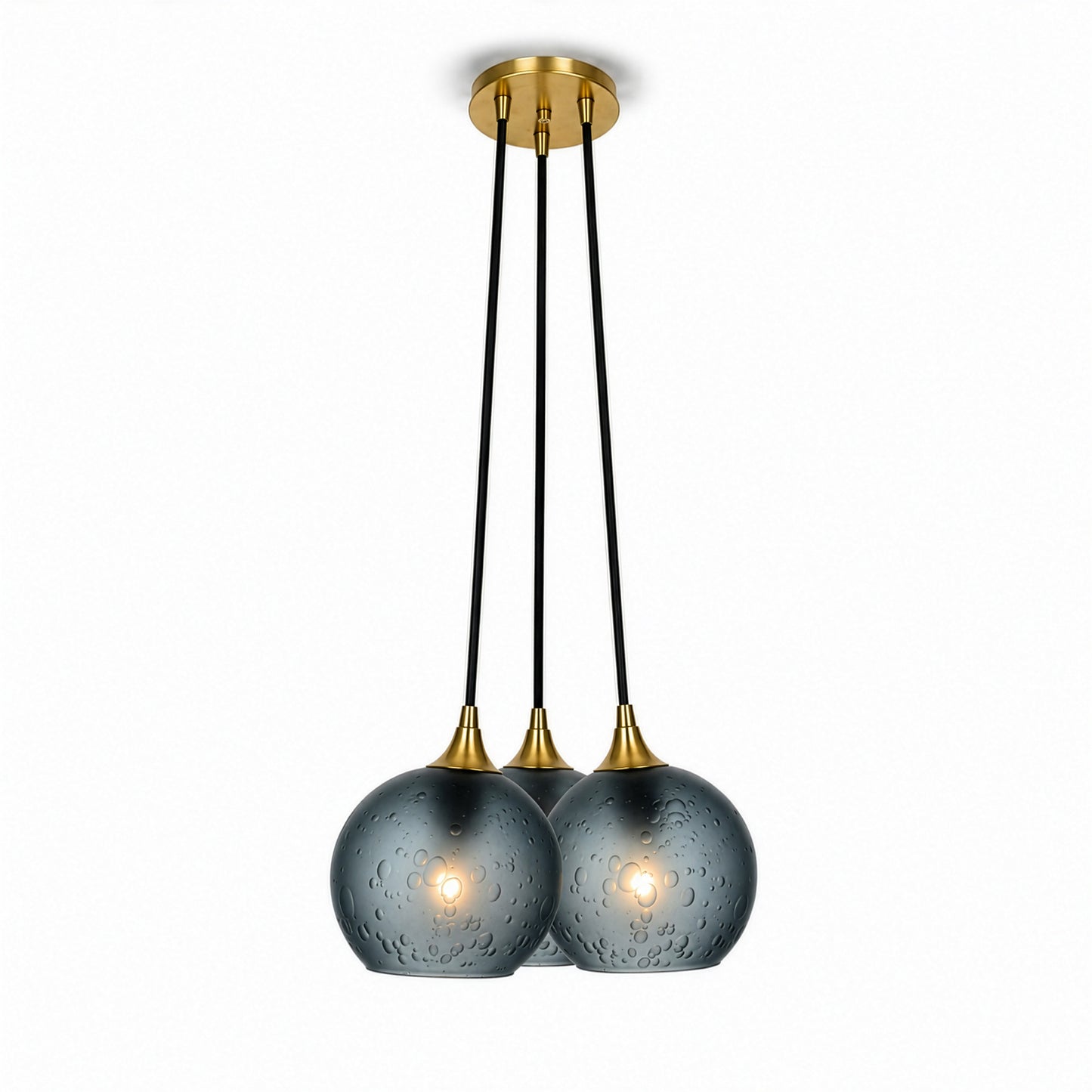 763 3 Cluster Chandelier-Glass-Bicycle Glass Co - Hotshop-Polished Brass - 4ft Cord-Celestial-Slate Gray-Bicycle Glass Co