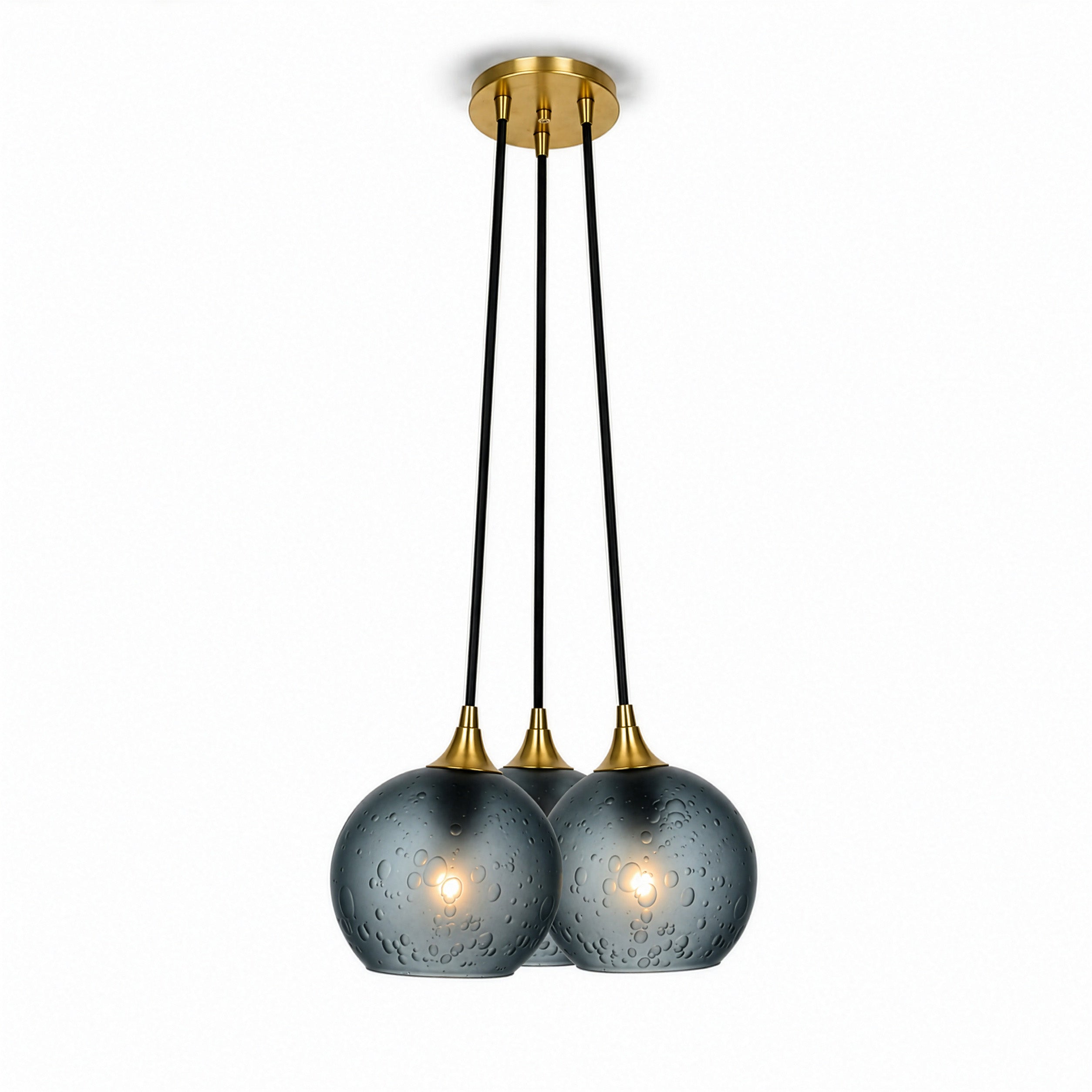 763 3 Cluster Chandelier-Glass-Bicycle Glass Co - Hotshop-Polished Brass - 4ft Cord-Celestial-Slate Gray-Bicycle Glass Co