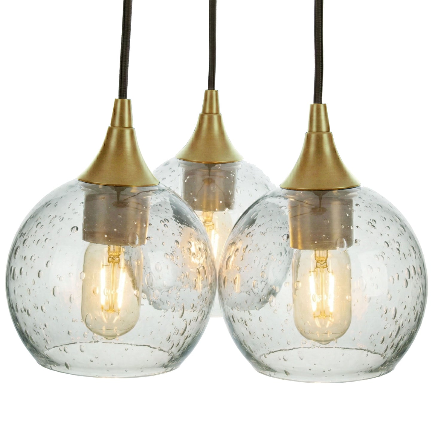 763 3 Cluster Chandelier-Glass-Bicycle Glass Co - Hotshop-Polished Brass - 4ft Cord-Lunar-Eco Clear-Bicycle Glass Co