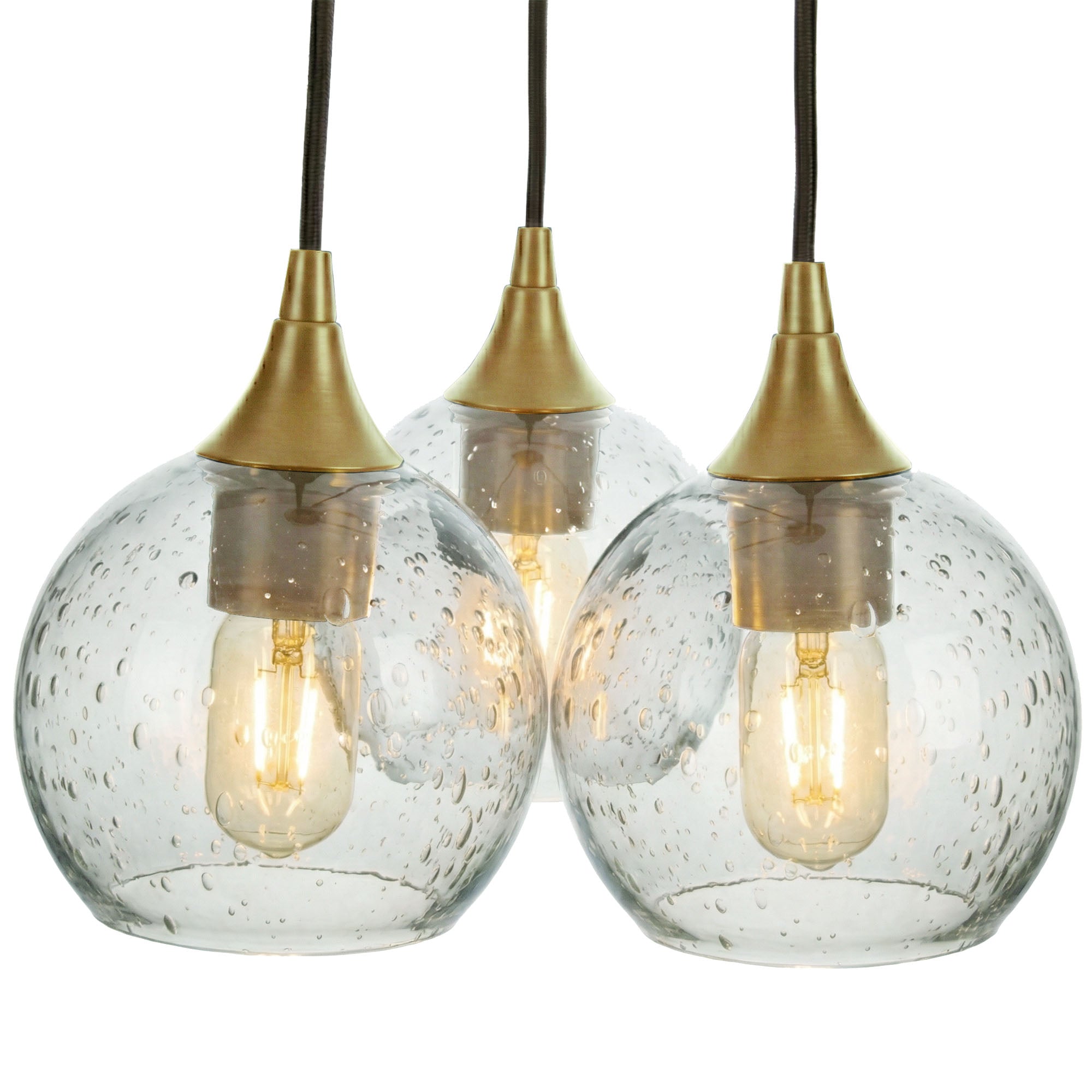 763 3 Cluster Chandelier-Glass-Bicycle Glass Co - Hotshop-Polished Brass - 4ft Cord-Lunar-Eco Clear-Bicycle Glass Co