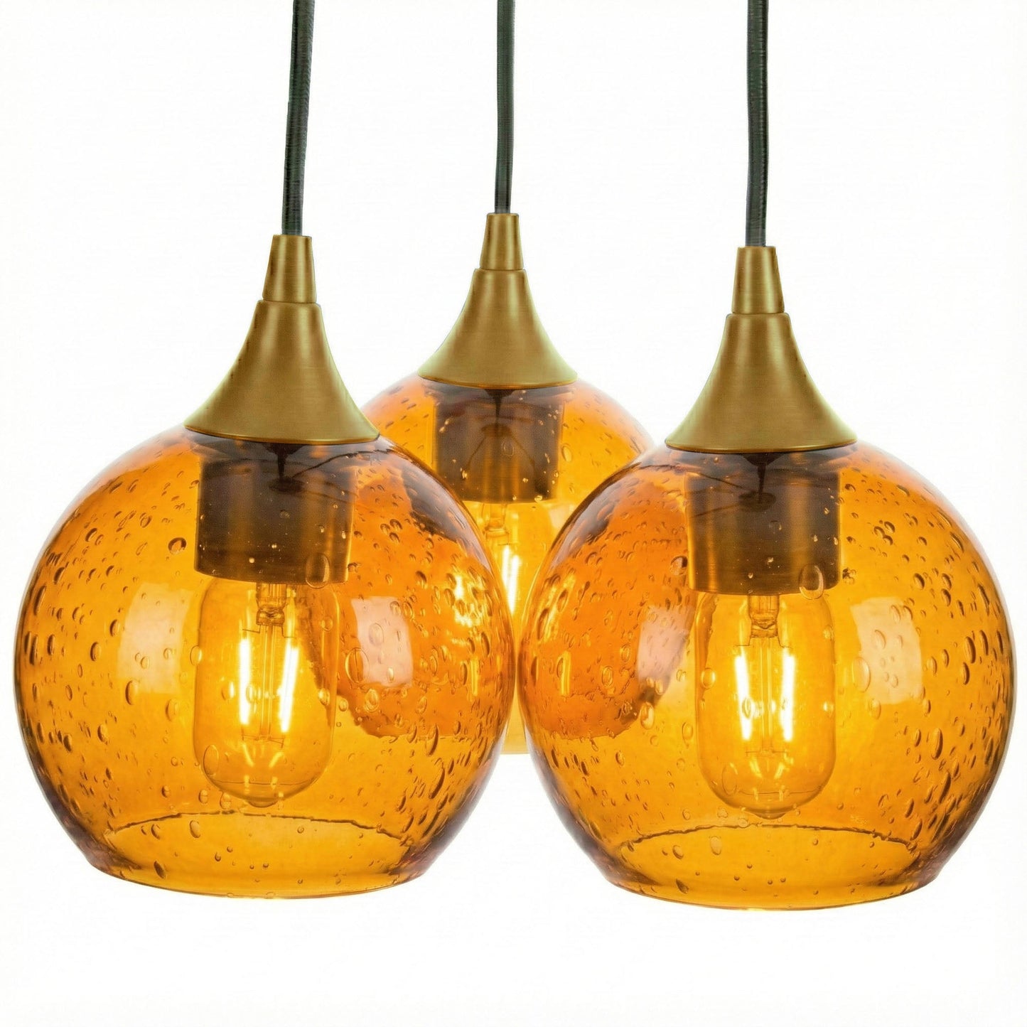 763 3 Cluster Chandelier-Glass-Bicycle Glass Co - Hotshop-Polished Brass - 4ft Cord-Lunar-Golden Amber-Bicycle Glass Co