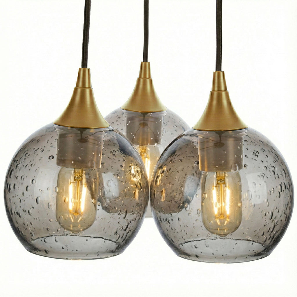 763 3 Cluster Chandelier-Glass-Bicycle Glass Co - Hotshop-Polished Brass - 4ft Cord-Lunar-Slate Gray-Bicycle Glass Co