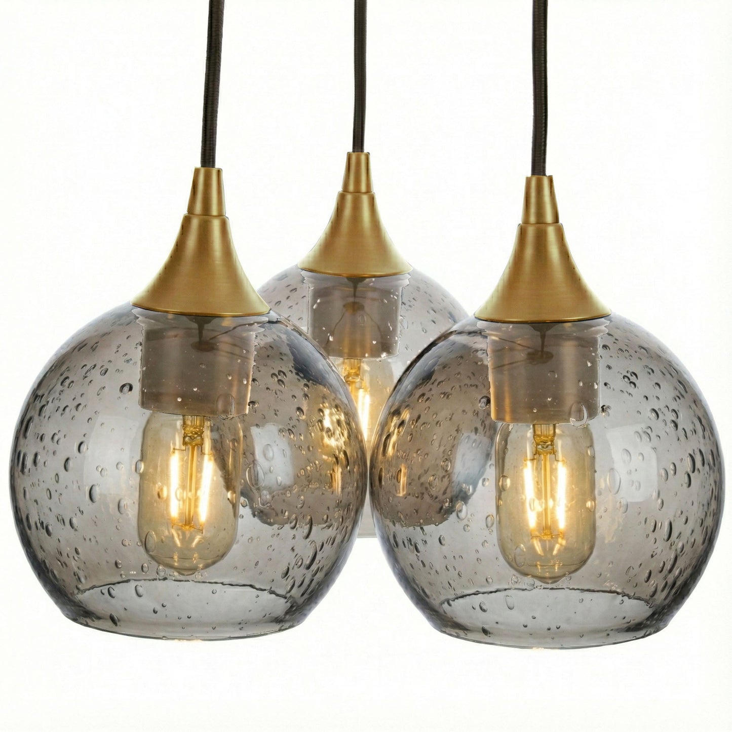763 3 Cluster Chandelier-Glass-Bicycle Glass Co - Hotshop-Polished Brass - 4ft Cord-Lunar-Slate Gray-Bicycle Glass Co
