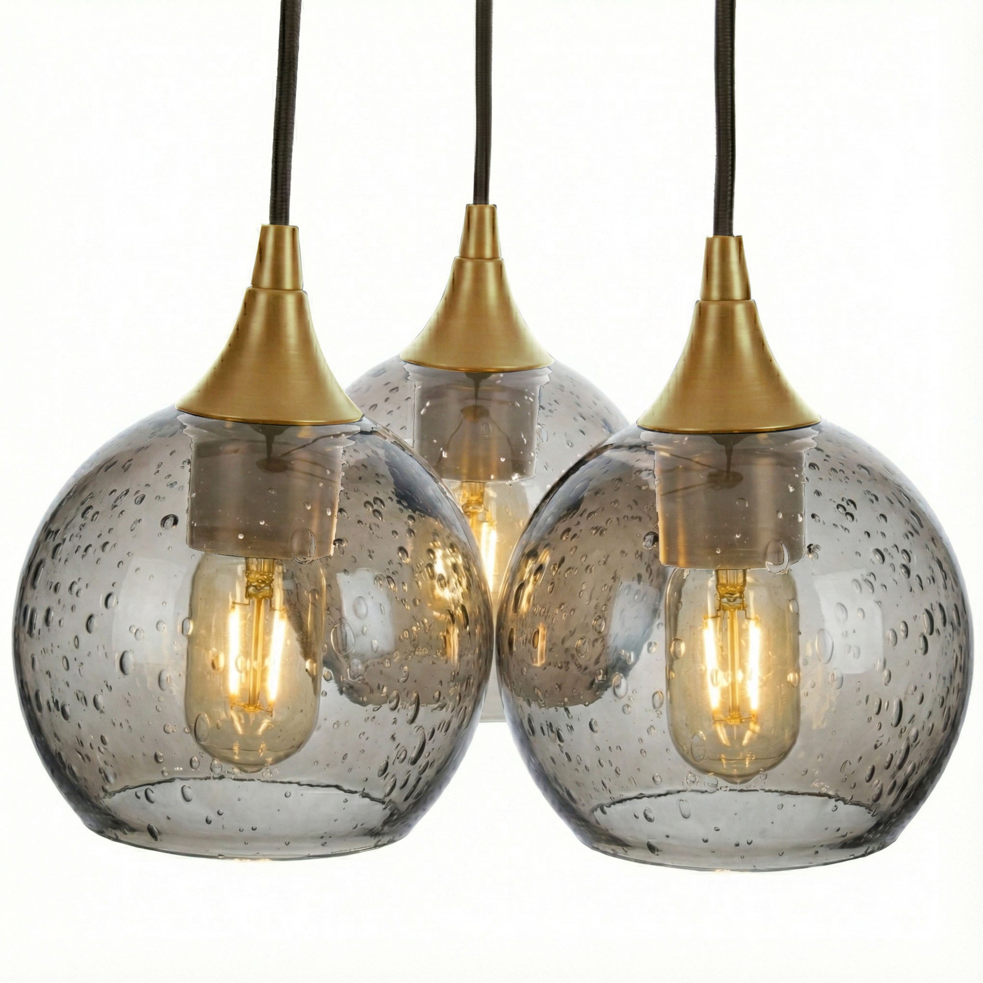 763 3 Cluster Chandelier-Glass-Bicycle Glass Co - Hotshop-Polished Brass - 4ft Cord-Lunar-Slate Gray-Bicycle Glass Co